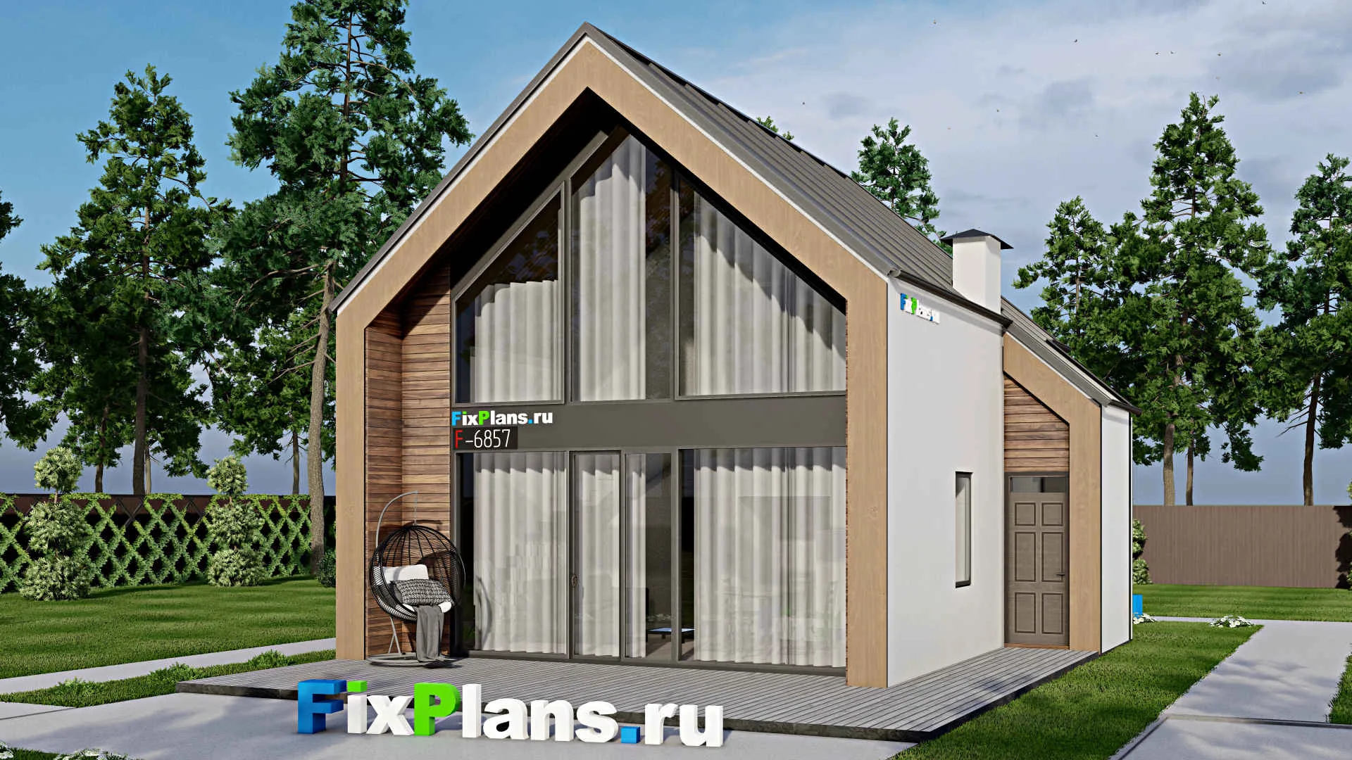 F-6857 - Проект дома с мансардой 9 на 10, площадью 120 м² с террасой и 3 спальнями