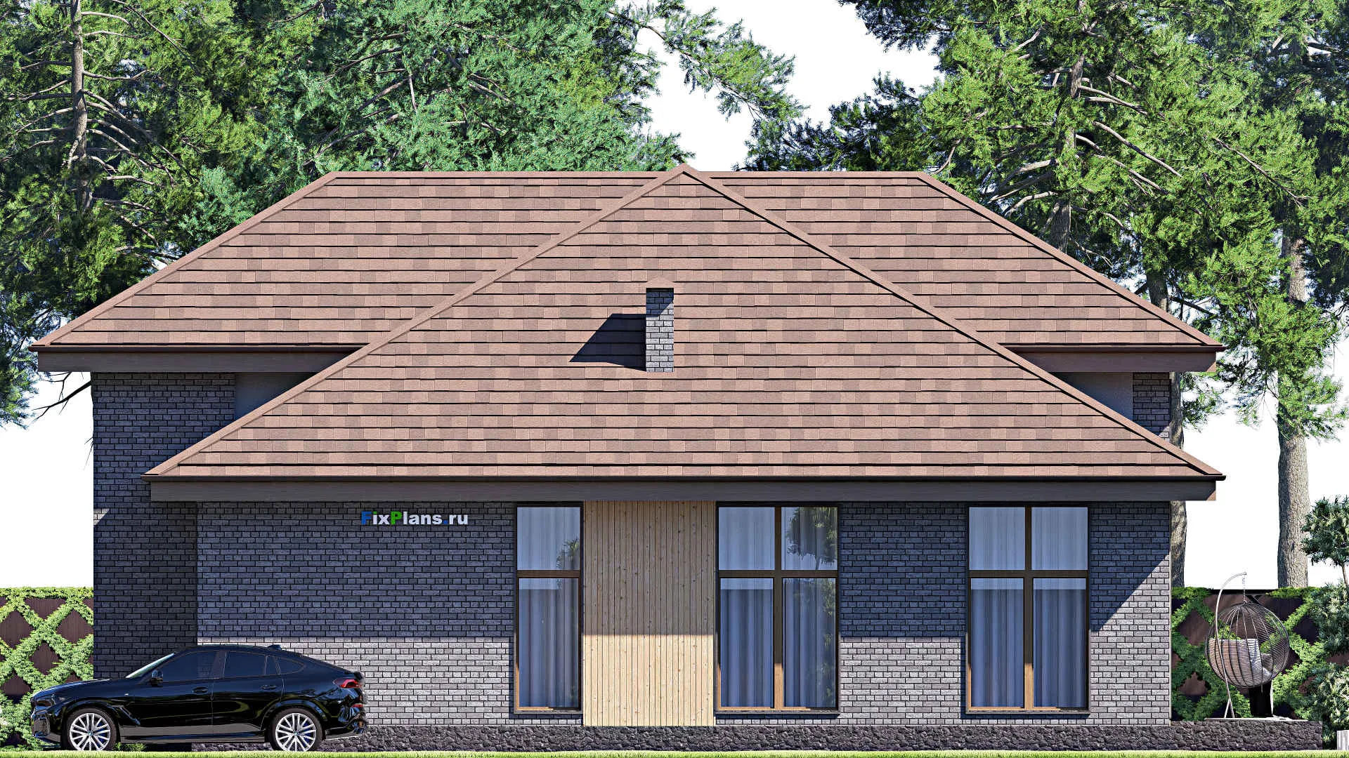 F-17594 - Проект одноэтажного дома 16 на 18, площадью 250 м² с террасой и 5 спальнями