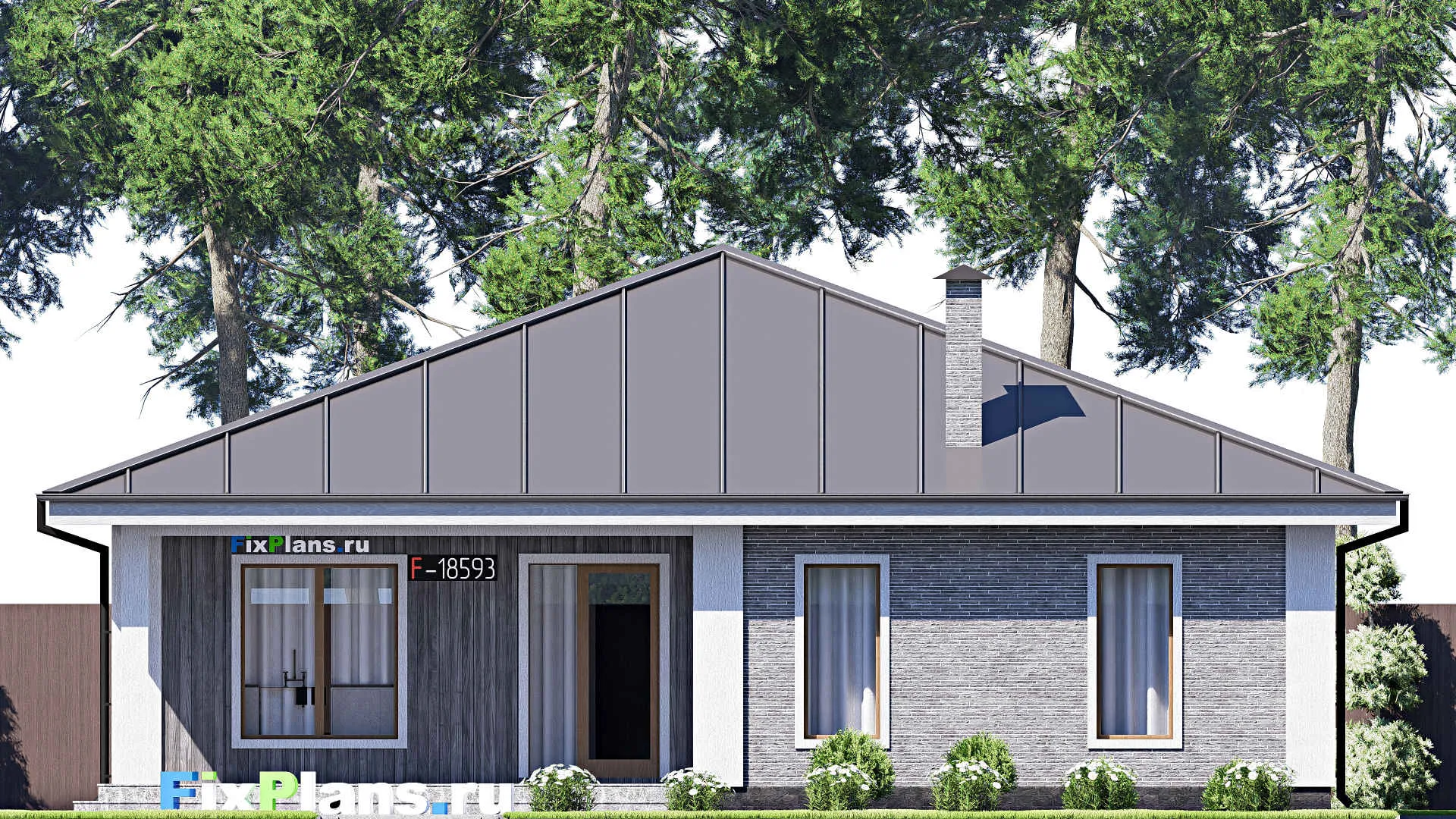 F-18593 - План одноэтажного дома 14 на 15, площадью 160 м² с террасой и 3 спальнями