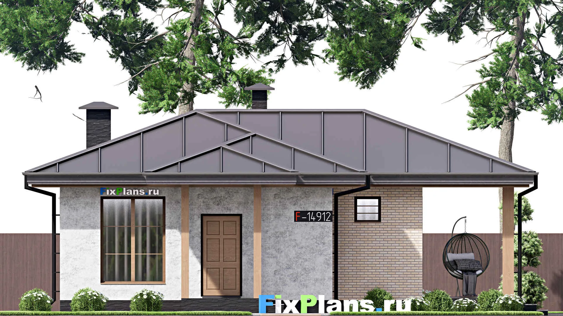 F-14912 - Проект бани 12 на 12, площадью 90 м² с терассой, санузлом и спальней