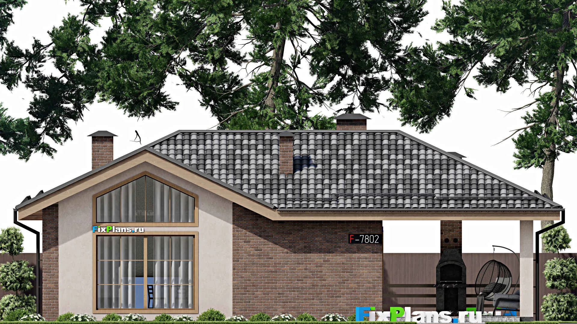 F-7802 - Проект бани 9 на 15, площадью 100 м² с терассой и 2 санузлами