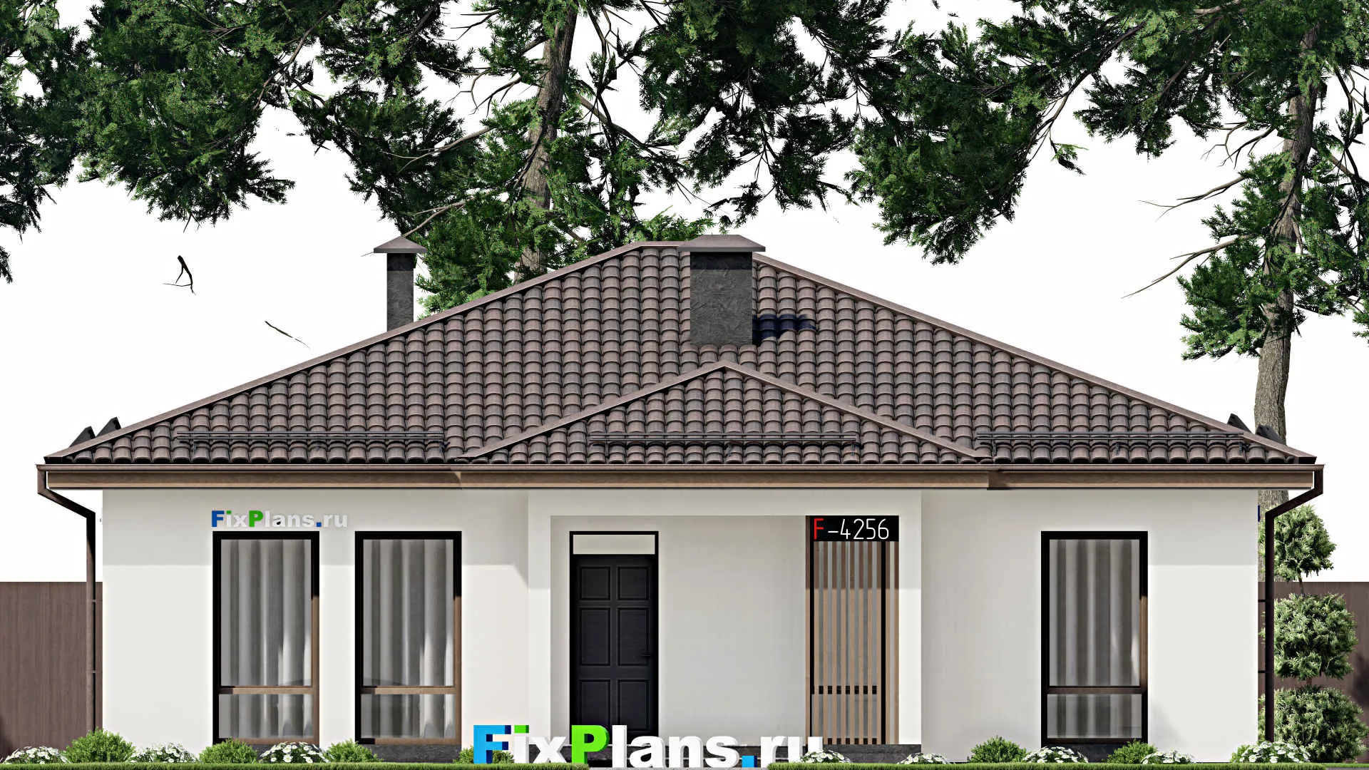 F-4256 - Проект одноэтажного дома 12 на 13, площадью 160 м² с террасой и 4 спальнями