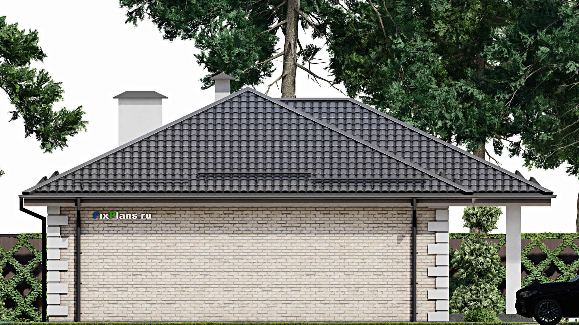 F-5030 - План одноэтажного дома 13 на 17, площадью 190 м² с террасой и 3 спальнями