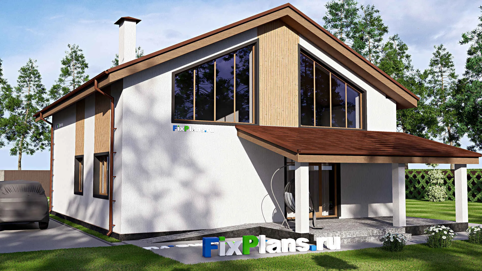 F-17945 - Проект дома с мансардой 12 на 18, площадью 220 м² с террасой и 5 спальнями