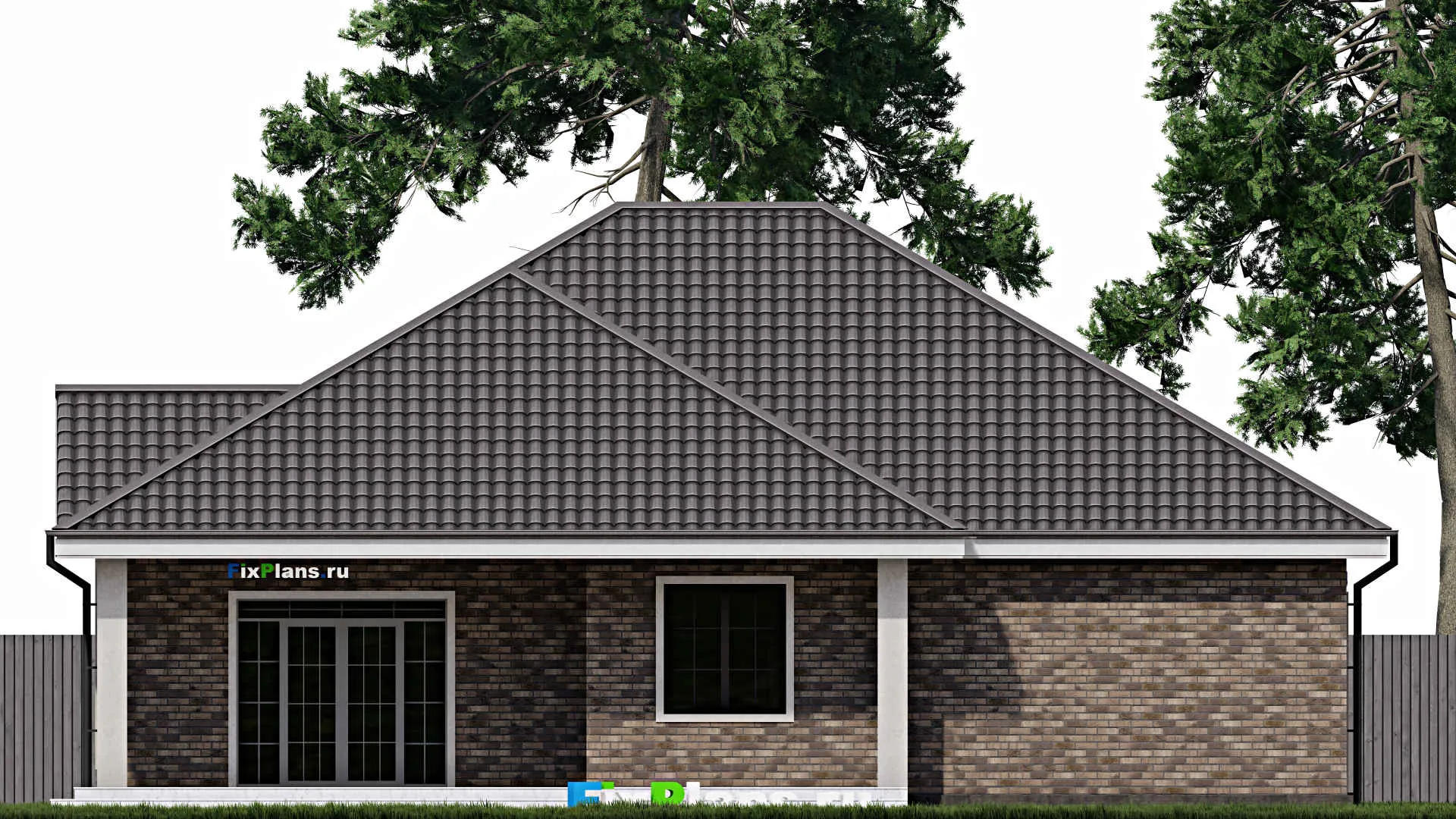 F-0683 - План одноэтажного дома 14 на 16, площадью 190 м² с террасой и 3 спальнями