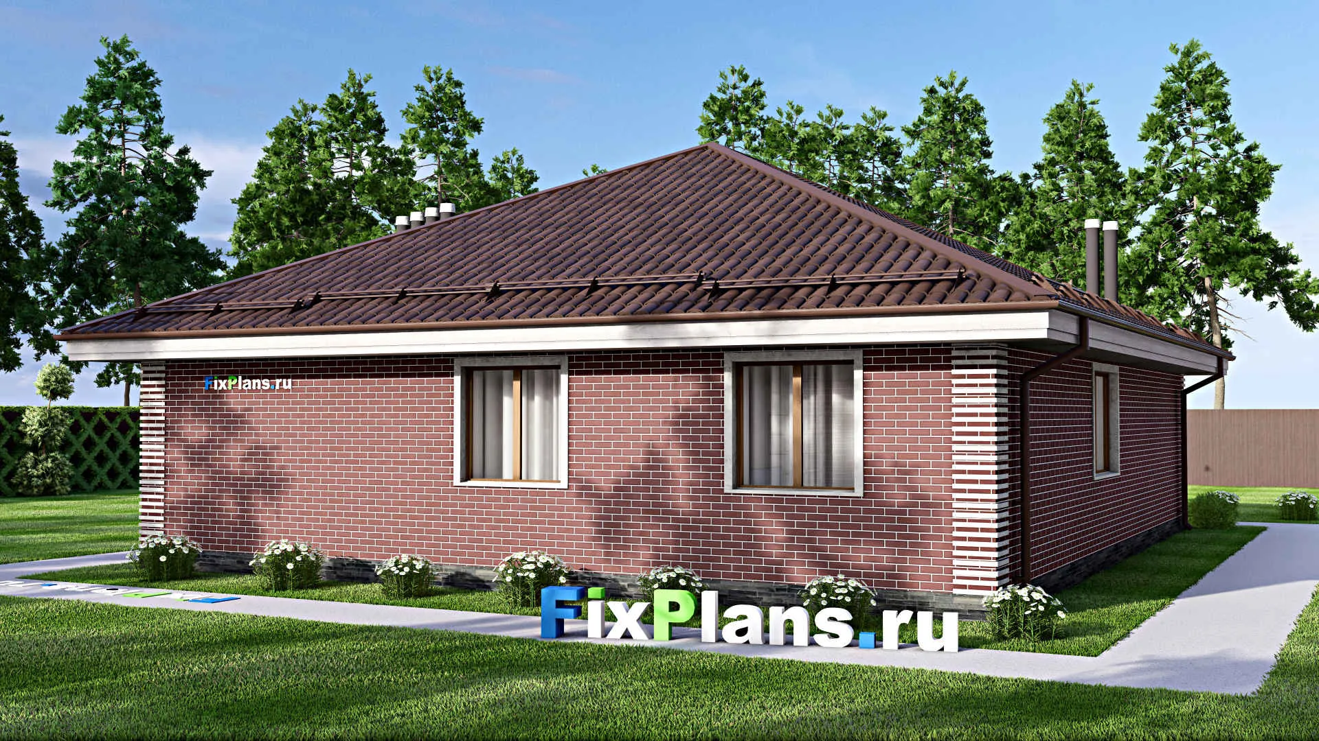 F-14012 - Проект одноэтажного дома 13 на 15, площадью 130 м² с террасой и 2 спальнями