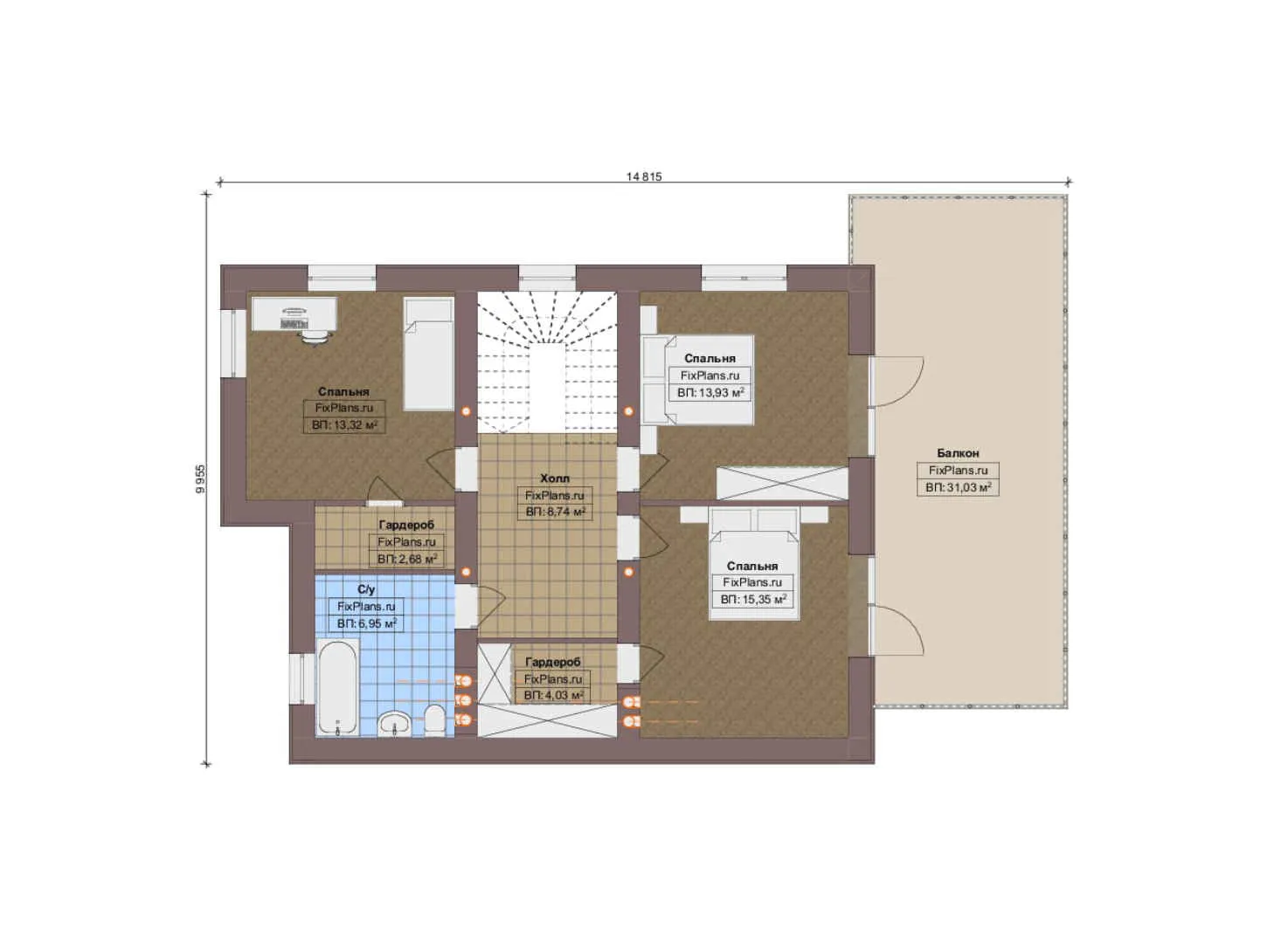 F-13616 - Планы двухэтажного дома 10 на 14, площадью 200 м² с террасой, балконом и 3 спальнями