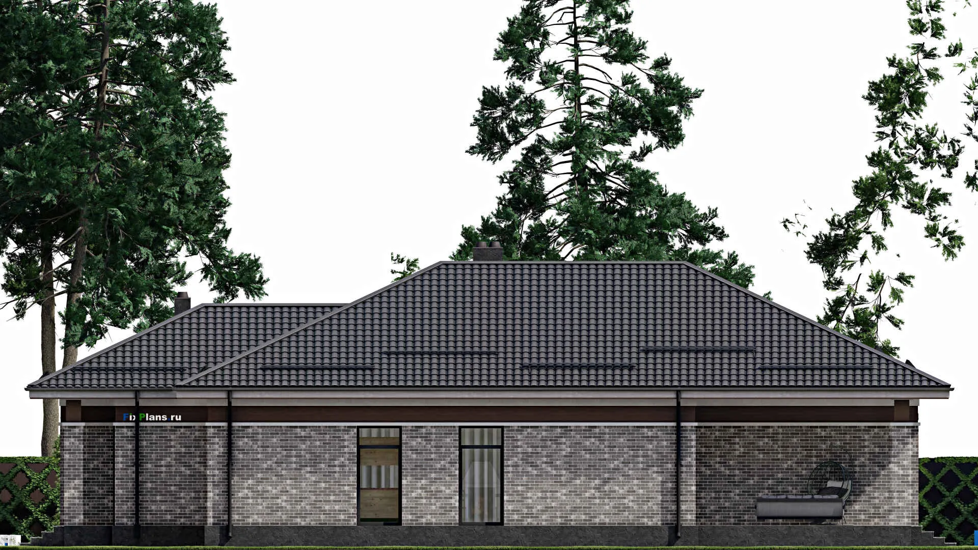 F-2042 - Проект одноэтажного дома 13 на 23, площадью 210 м² с террасой и 3 спальнями