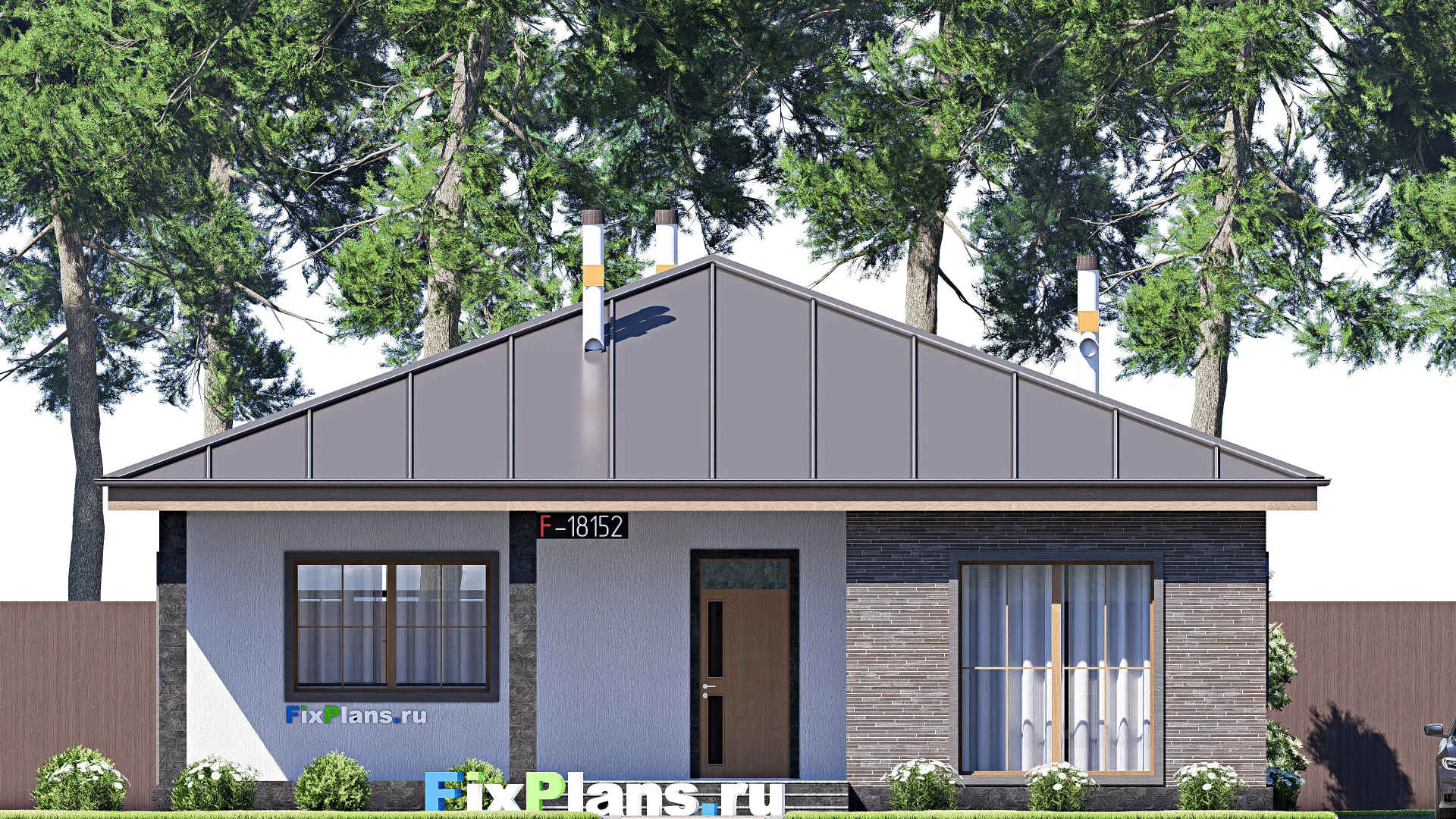 F-18152 - План одноэтажного дома 13 на 18, площадью 160 м² с террасой и 3 спальнями