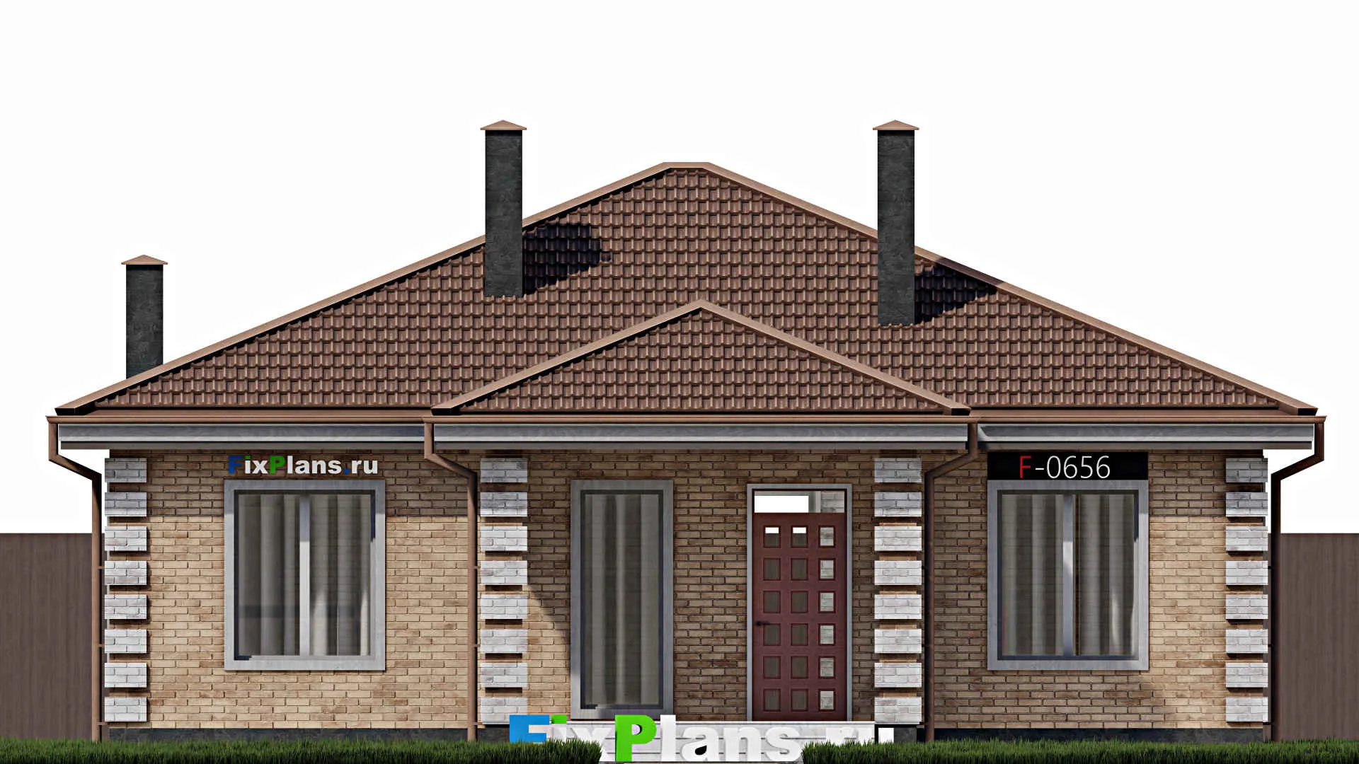F-0656 - Проект одноэтажного дома 12 на 12, площадью 130 м² с террасой и 3 спальнями