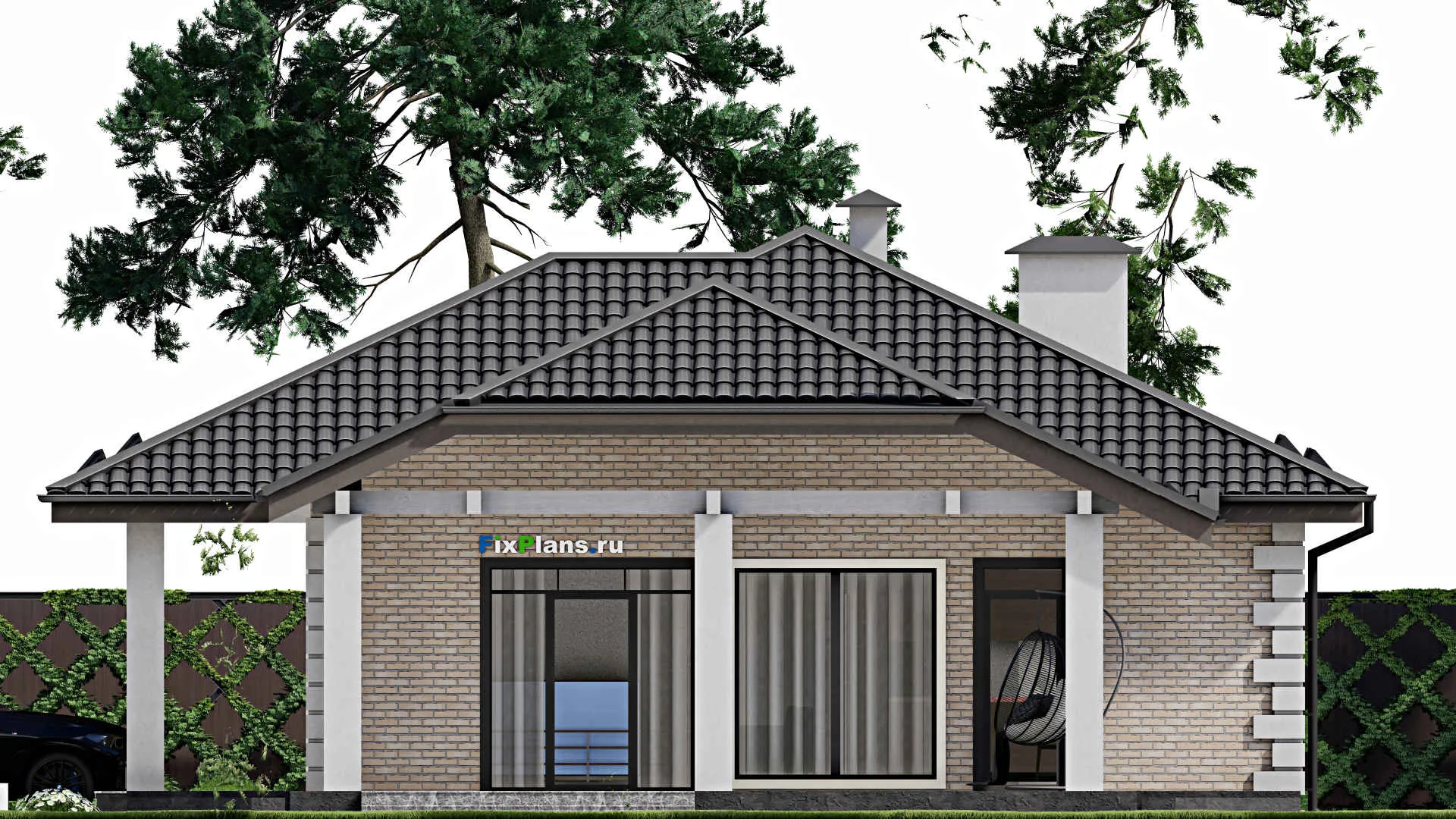 F-5030 - План одноэтажного дома 13 на 17, площадью 190 м² с террасой и 3 спальнями