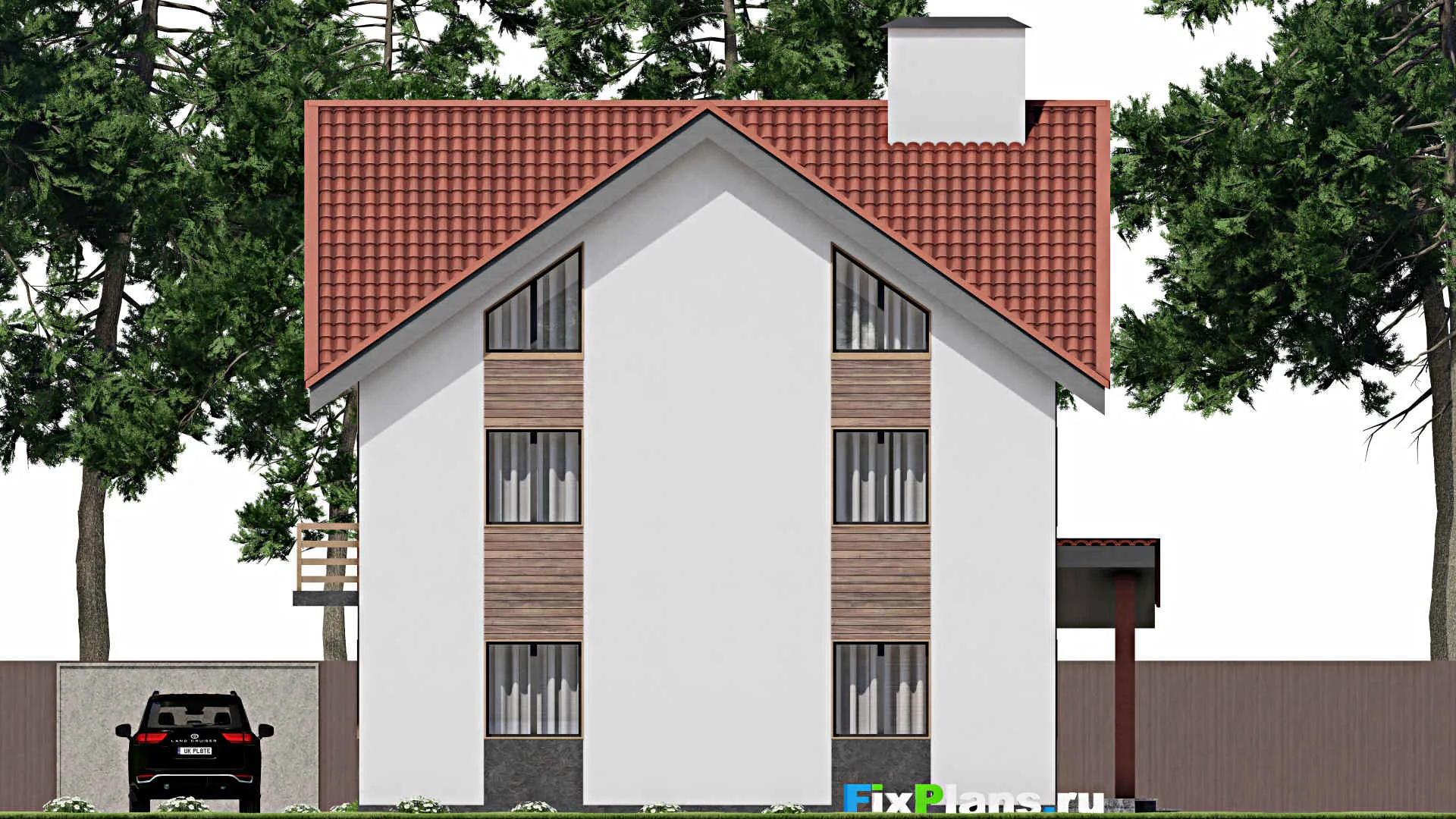 F-7163 - Проект двухэтажного дома с мансардой 12 на 14, площадью 280 м² с террасой, балконом и 4 спальнями