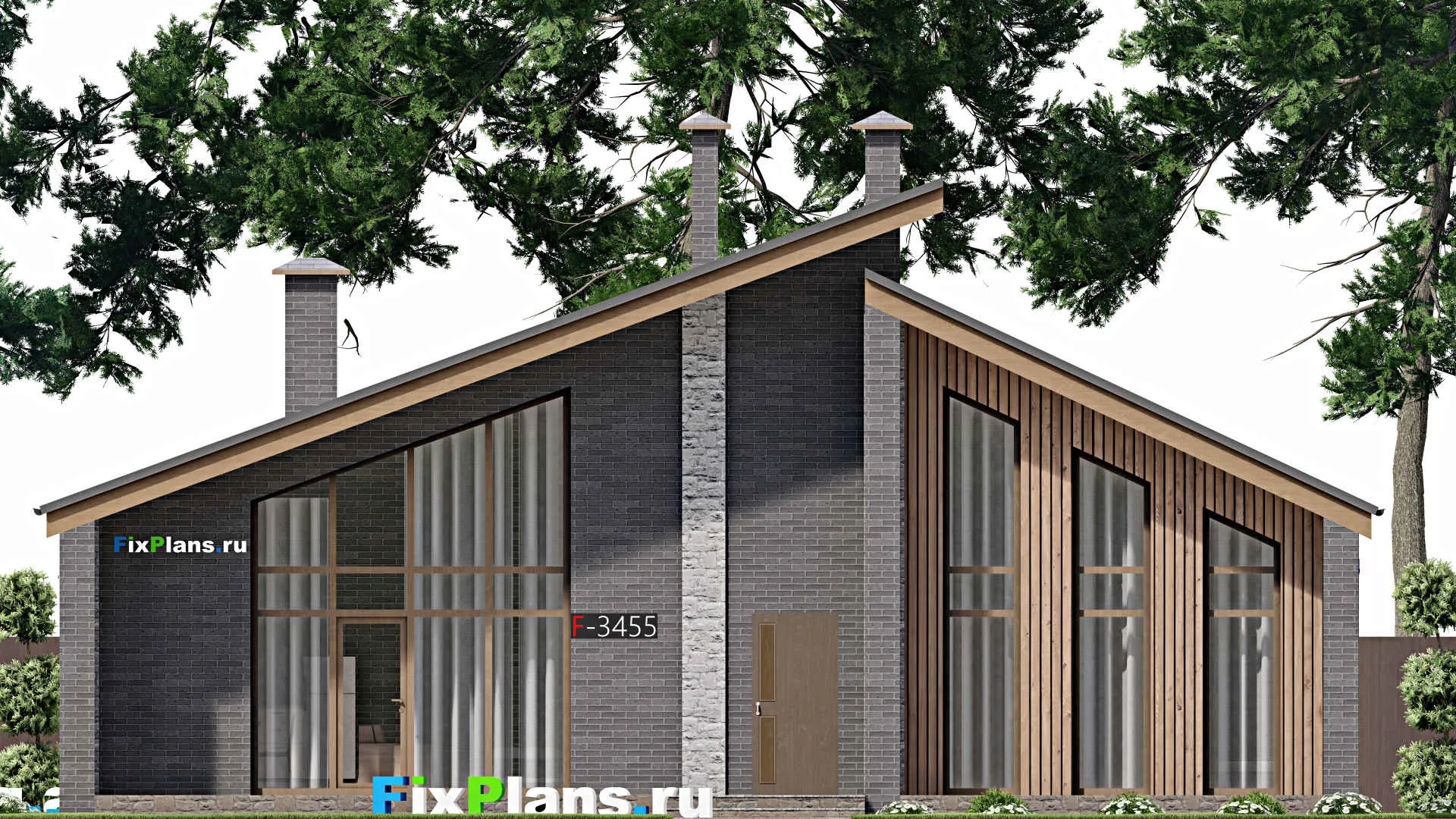 F-3455 - Проект одноэтажного дома 14 на 15, площадью 170 м² с террасой и 3 спальнями