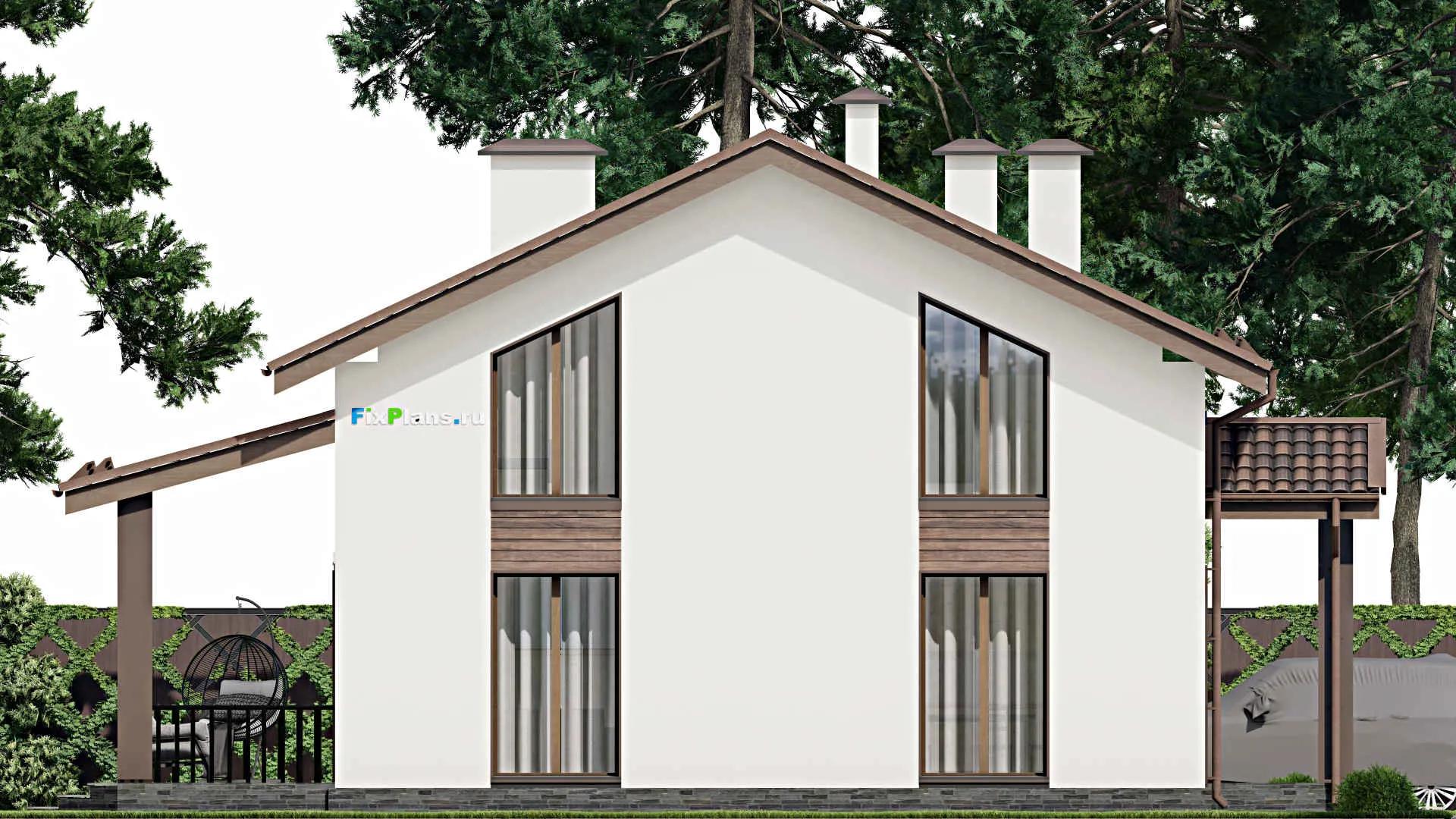 F-7118 - Проект дома с мансардой 13 на 15, площадью 240 м² с террасой и 5 спальнями