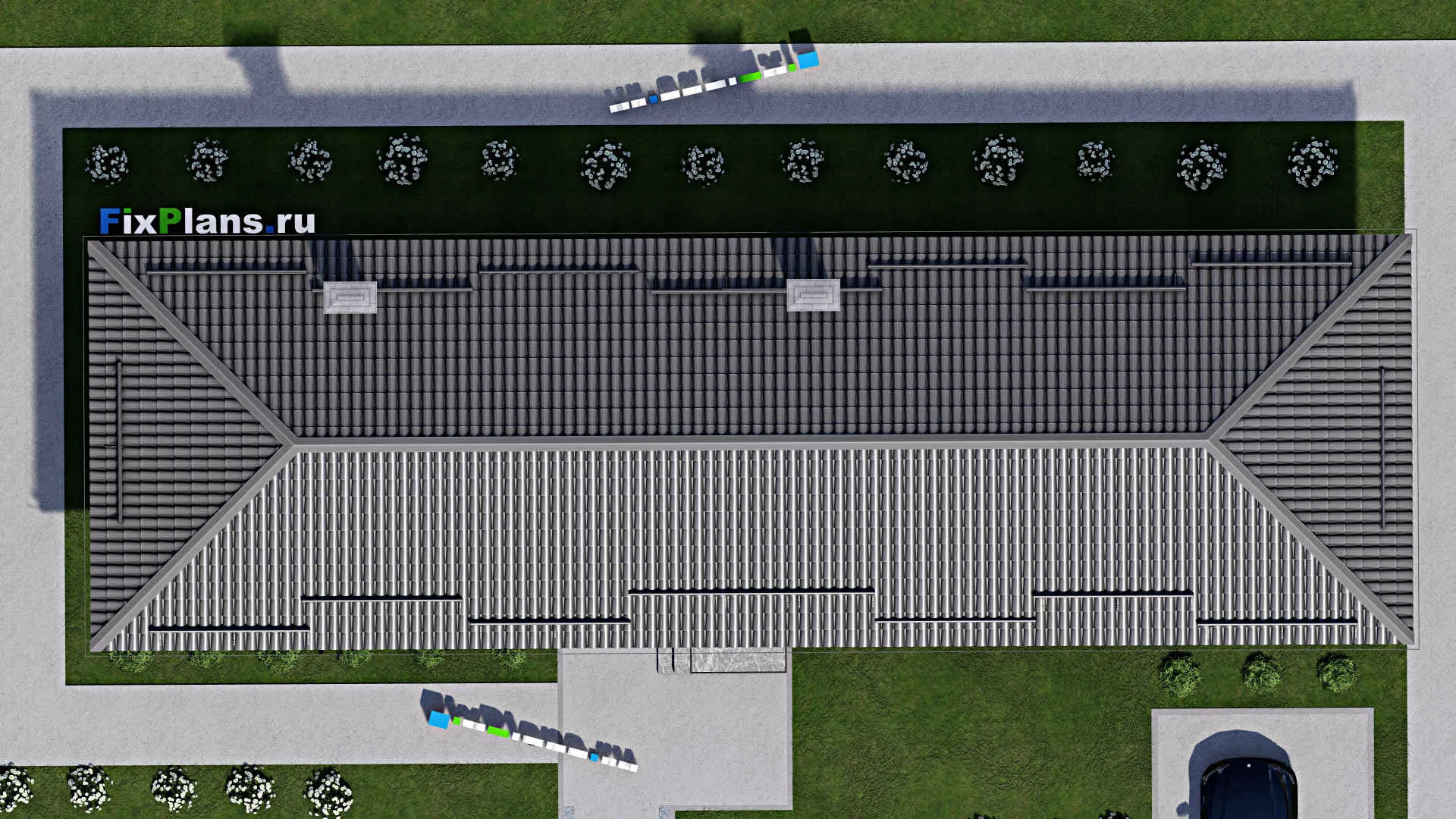 F-4409 - Проект одноэтажного дома 7 на 21, площадью 120 м² с террасой и 3 спальнями