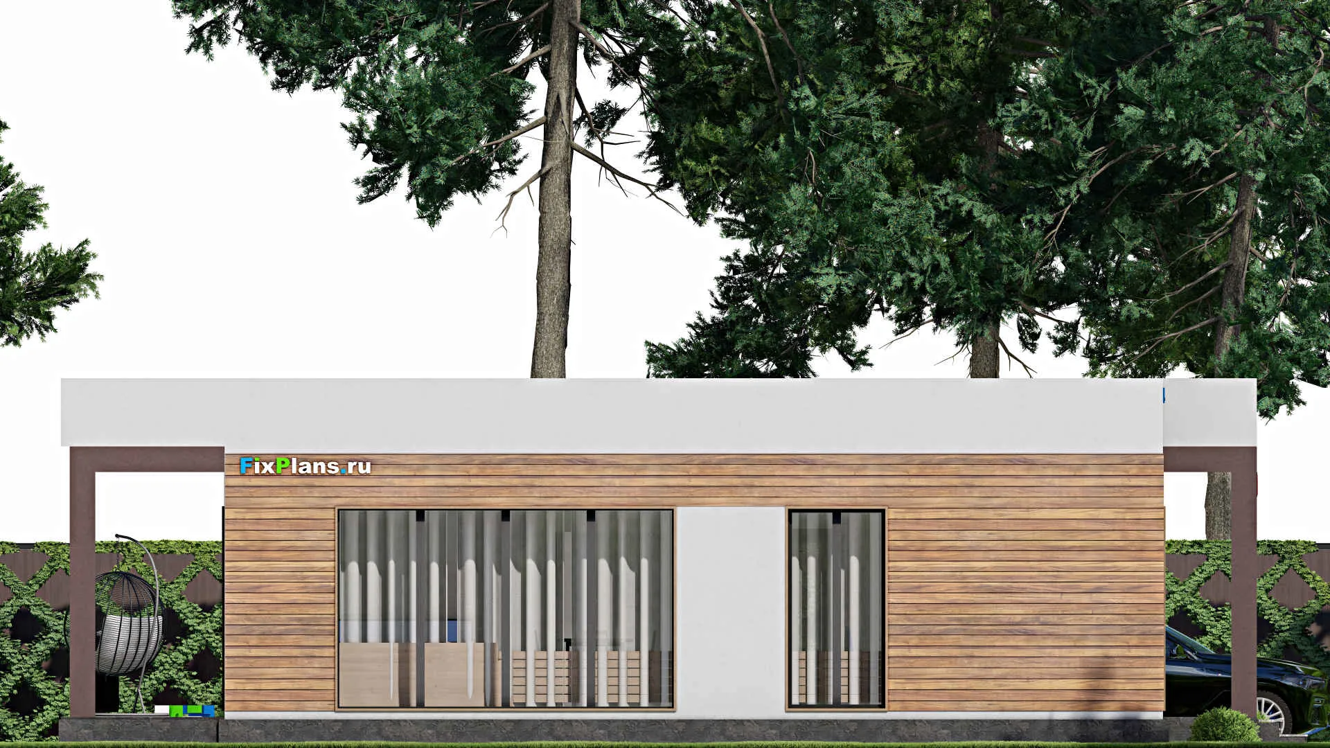 F-11204 - План одноэтажного дома 9 на 15, площадью 90 м² с террасой и 2 спальнями