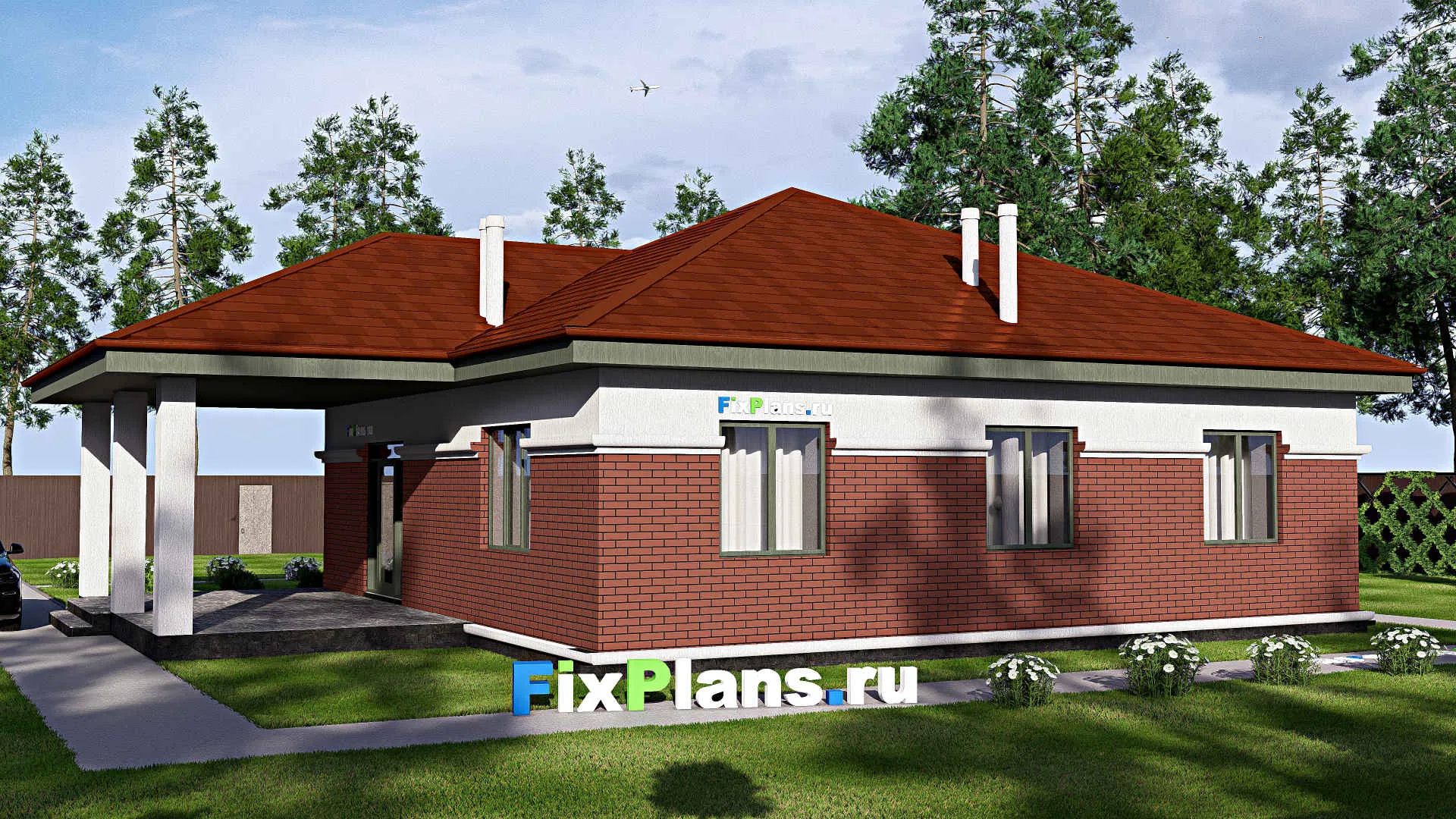 F-18314 - Проект одноэтажного дома 16 на 17, площадью 160 м² с террасой и 2 спальнями