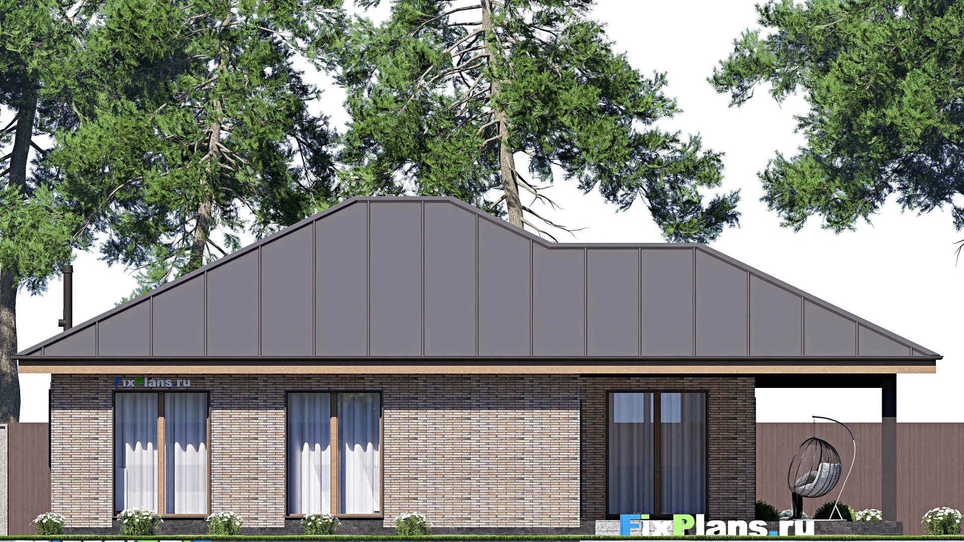 F-19637 - План одноэтажного дома 14 на 18, площадью 180 м² с террасой и 3 спальнями