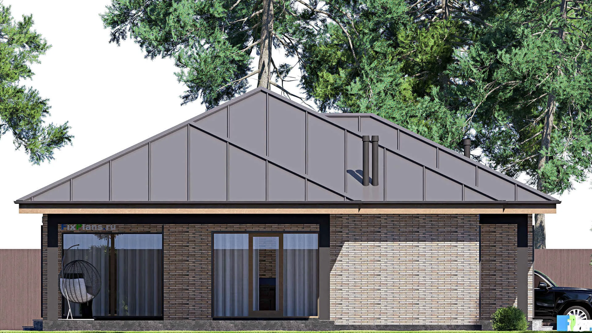 F-19637 - План одноэтажного дома 14 на 18, площадью 180 м² с террасой и 3 спальнями