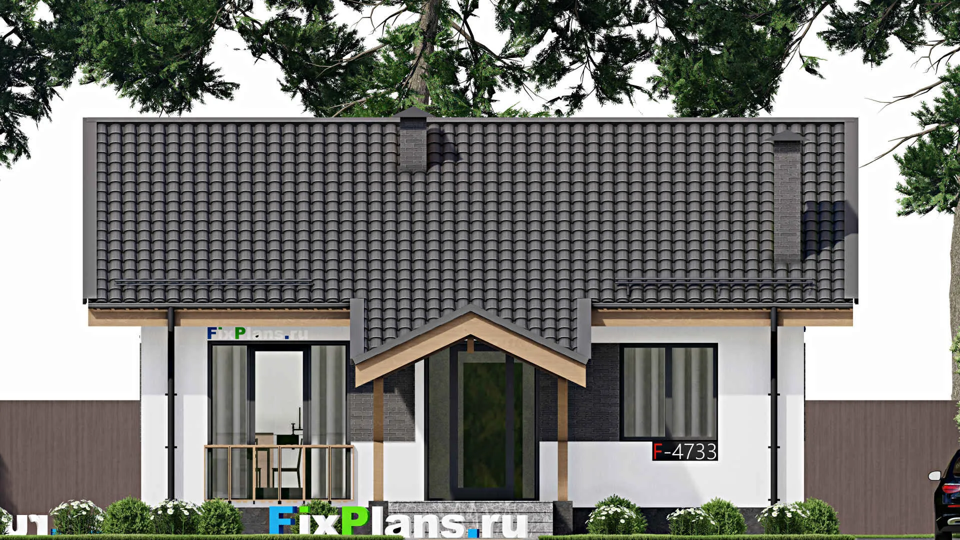 F-4733 - План одноэтажного дома 11 на 11, площадью 90 м² с 2 спальнями