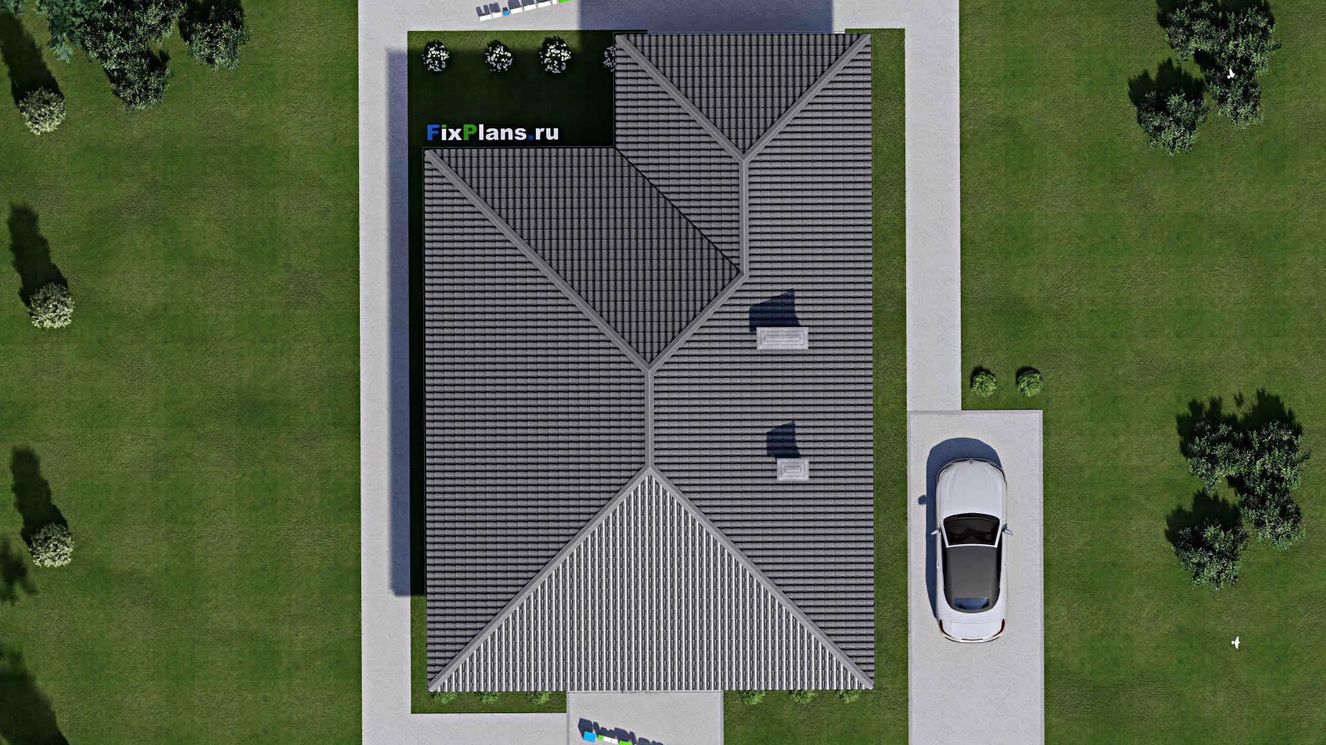 F-3212 - Проект одноэтажного дома 13 на 16, площадью 160 м² с террасой и 3 спальнями