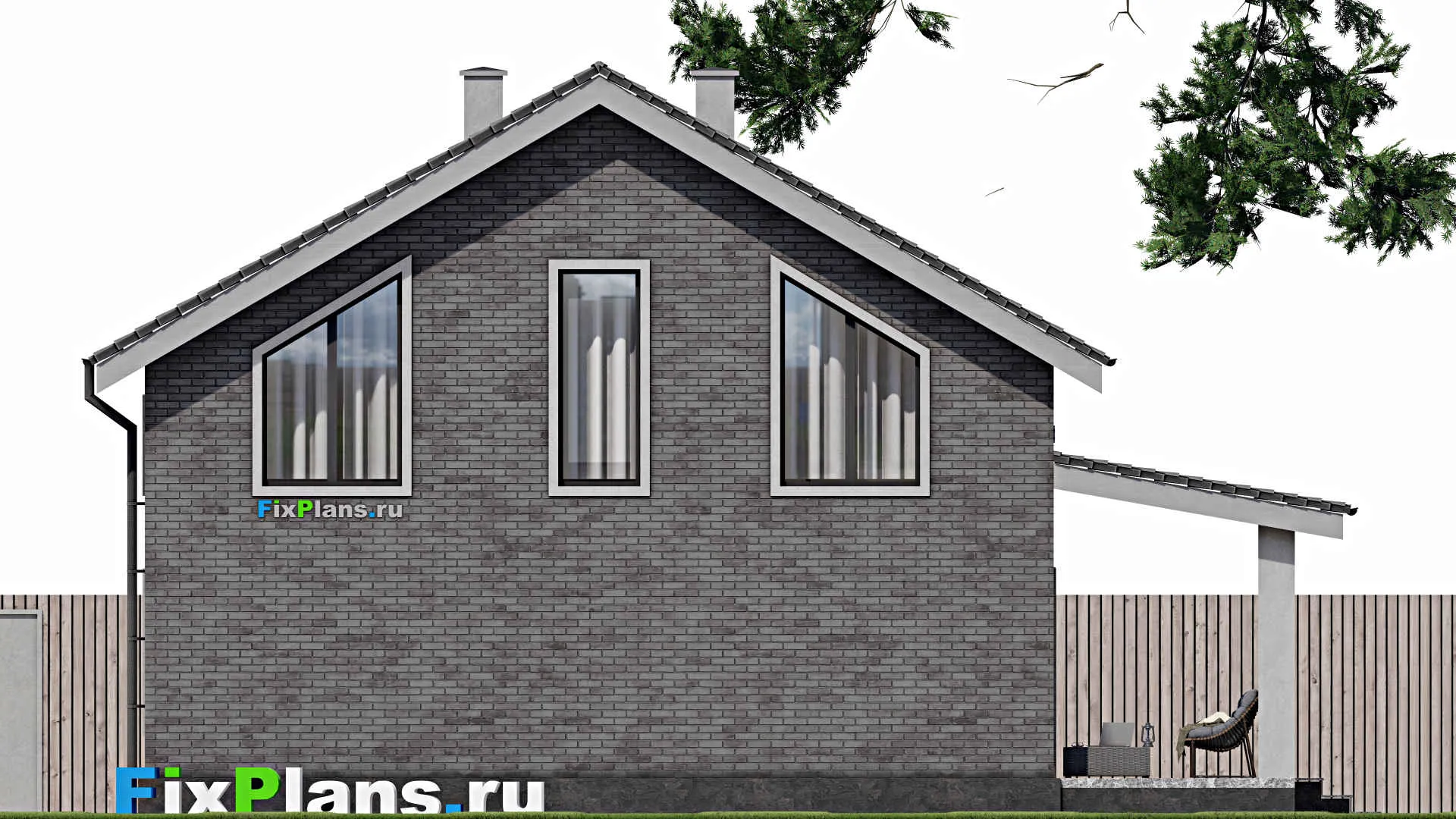 F-1709 - Проект дома с мансардой 10 на 10, площадью 150 м² с террасой и 4 спальнями