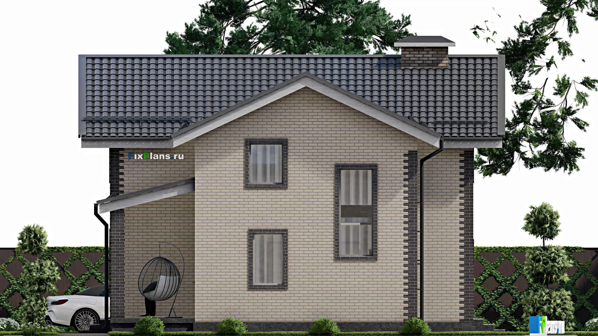 F-3167 - Проект дома с мансардой 11 на 13, площадью 200 м² с террасой и 4 спальнями