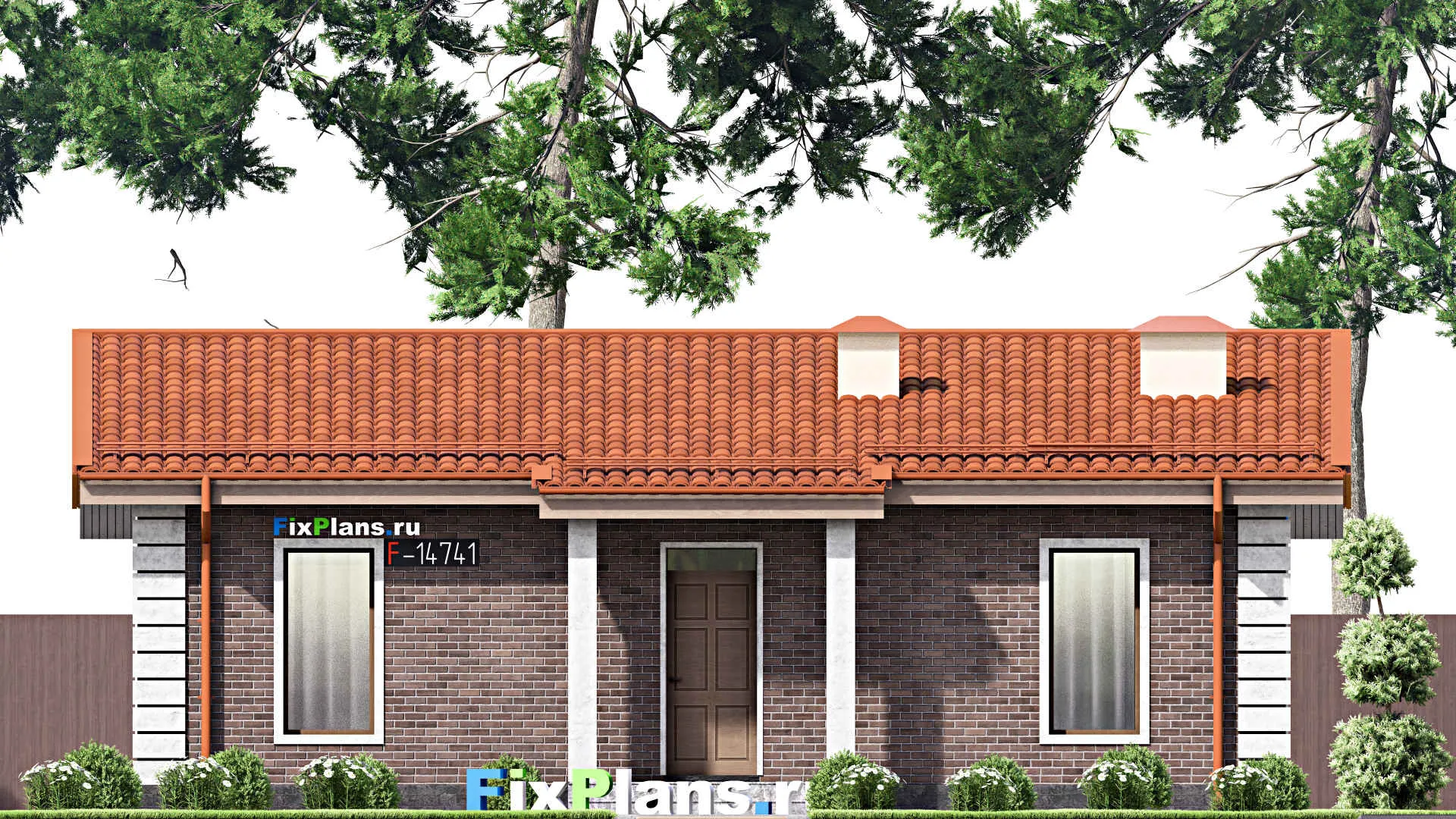 F-14741 - Проект одноэтажного дома 12 на 15, площадью 140 м² с террасой и 3 спальнями