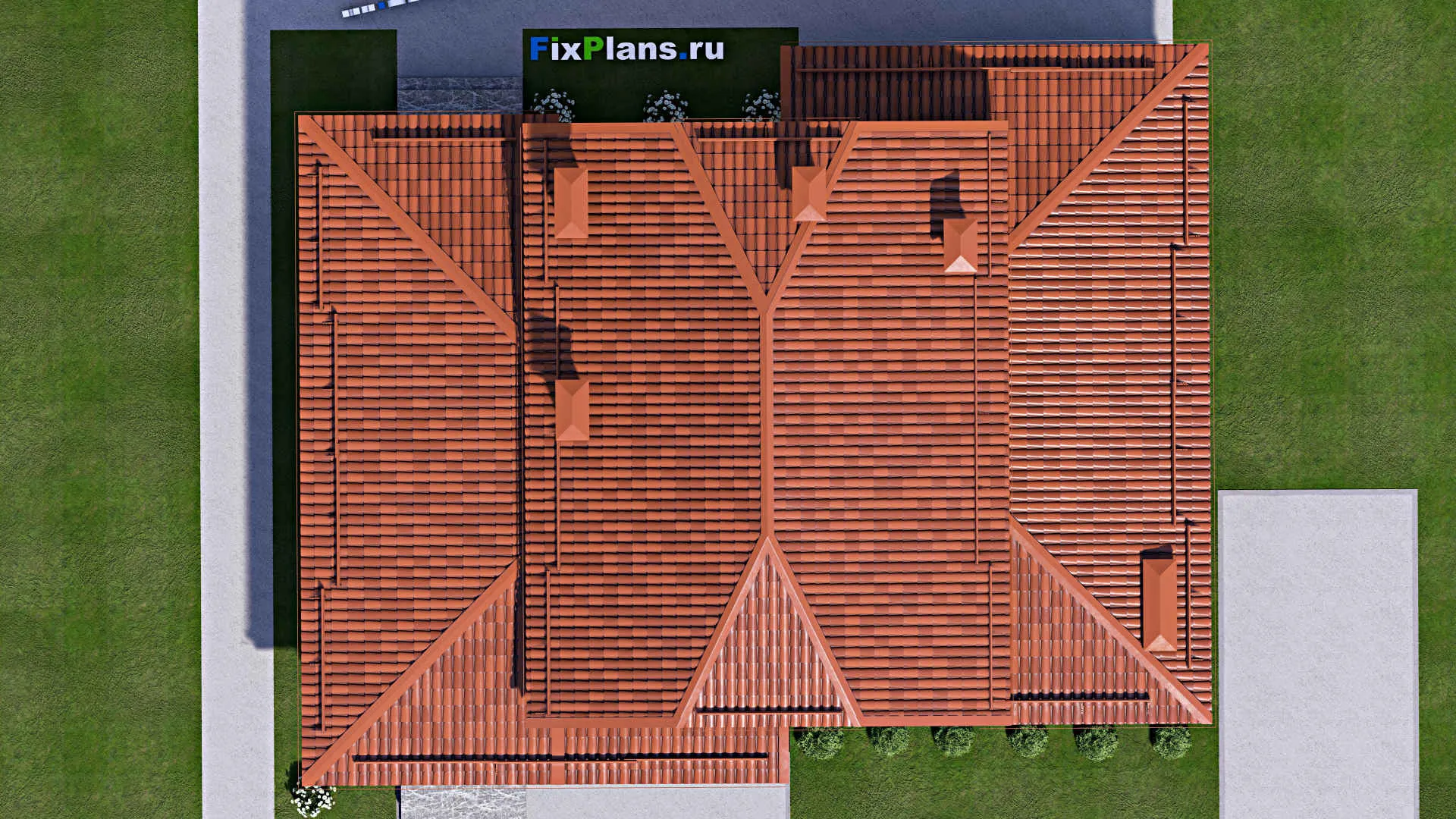 F-8738 - Проект дома с мансардой 15 на 18, площадью 480 м² с террасой и 9 спальнями