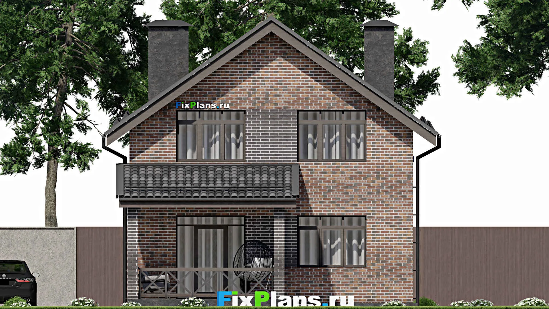 F-6479 - Проект дома с мансардой 9 на 12, площадью 150 м² с террасой, балконом и 5 спальнями