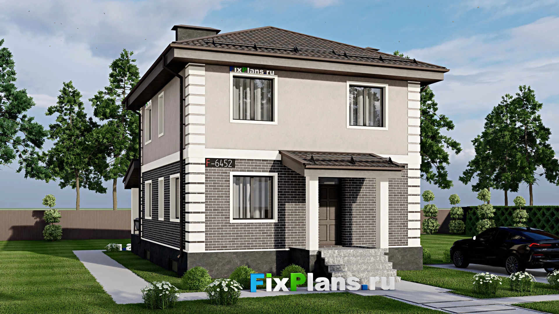 F-6452 - Проект двухэтажного дома 9 на 15, площадью 150 м² с террасой и 3 спальнями