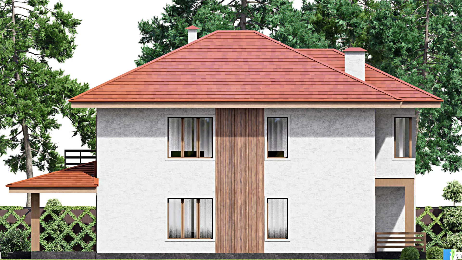 F-13859 - Проект двухэтажного дома 13 на 18, площадью 290 м² с террасой, балконом и 4 спальнями