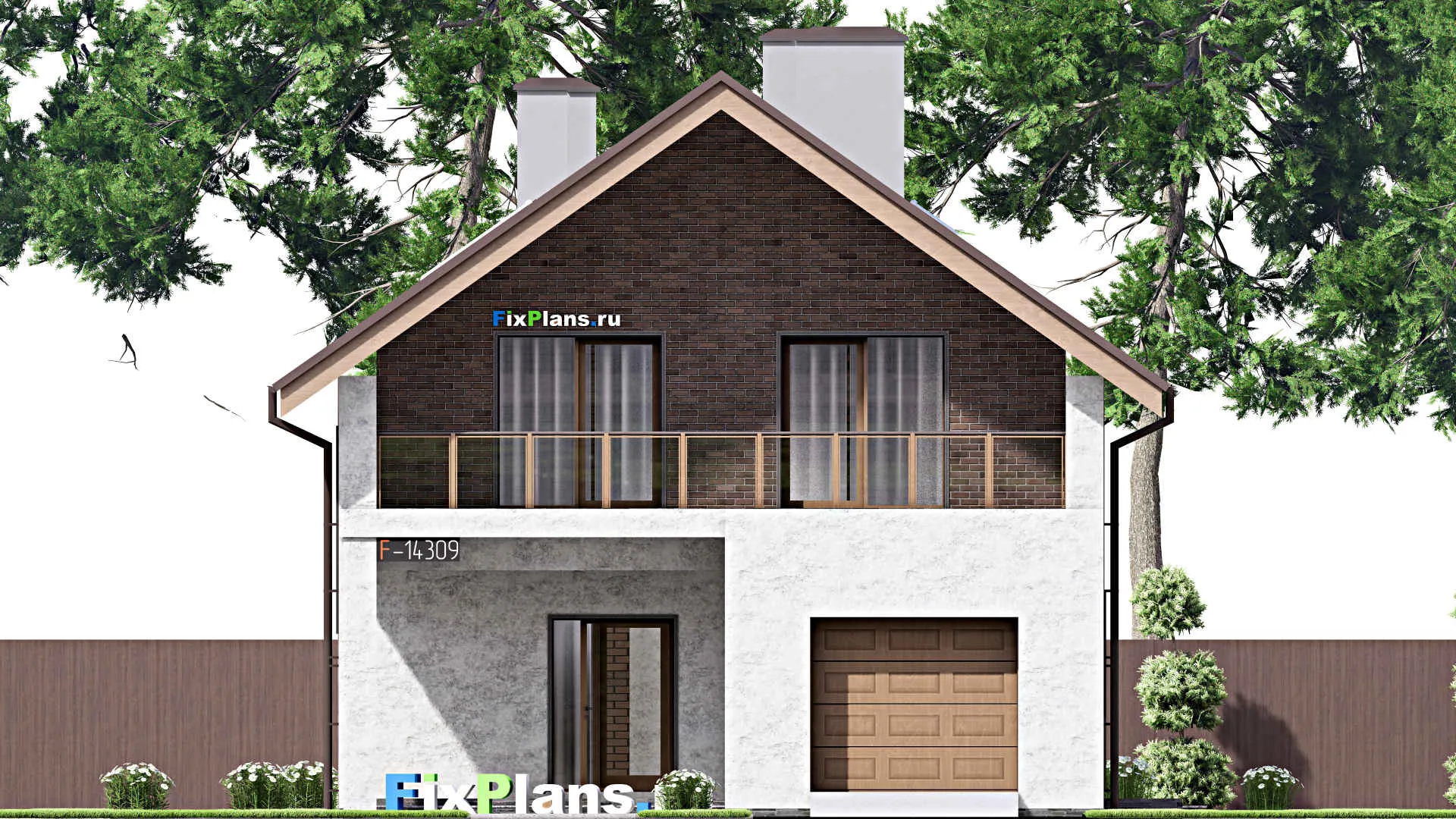 F-14309 - Проект дома с мансардой 11 на 19, площадью 280 м² с террасой, балконом, гаражом на 1 машину и 4 спальнями