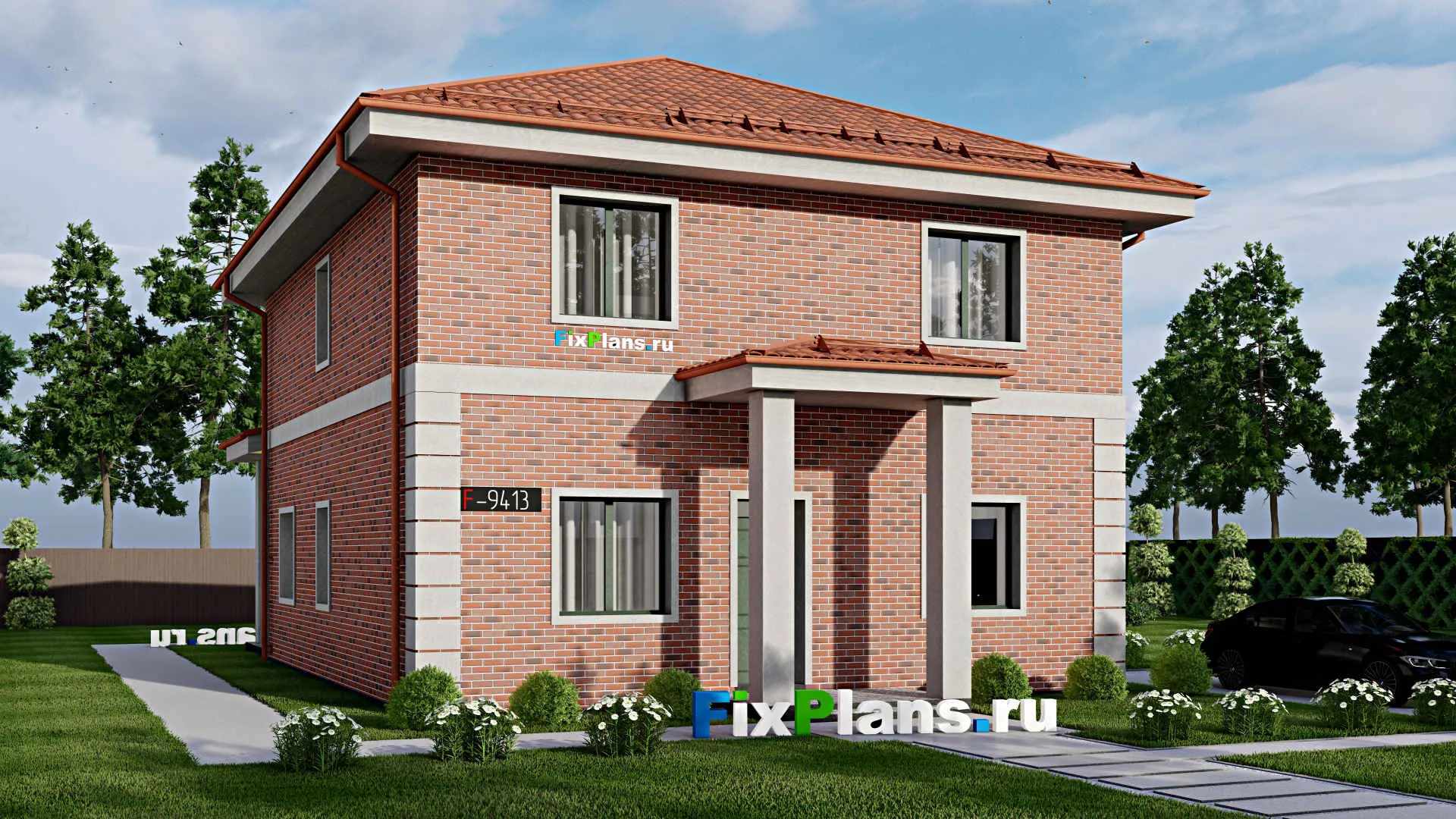 F-9413 - Проект двухэтажного дома 10 на 17, площадью 210 м² с террасой и 5 спальнями