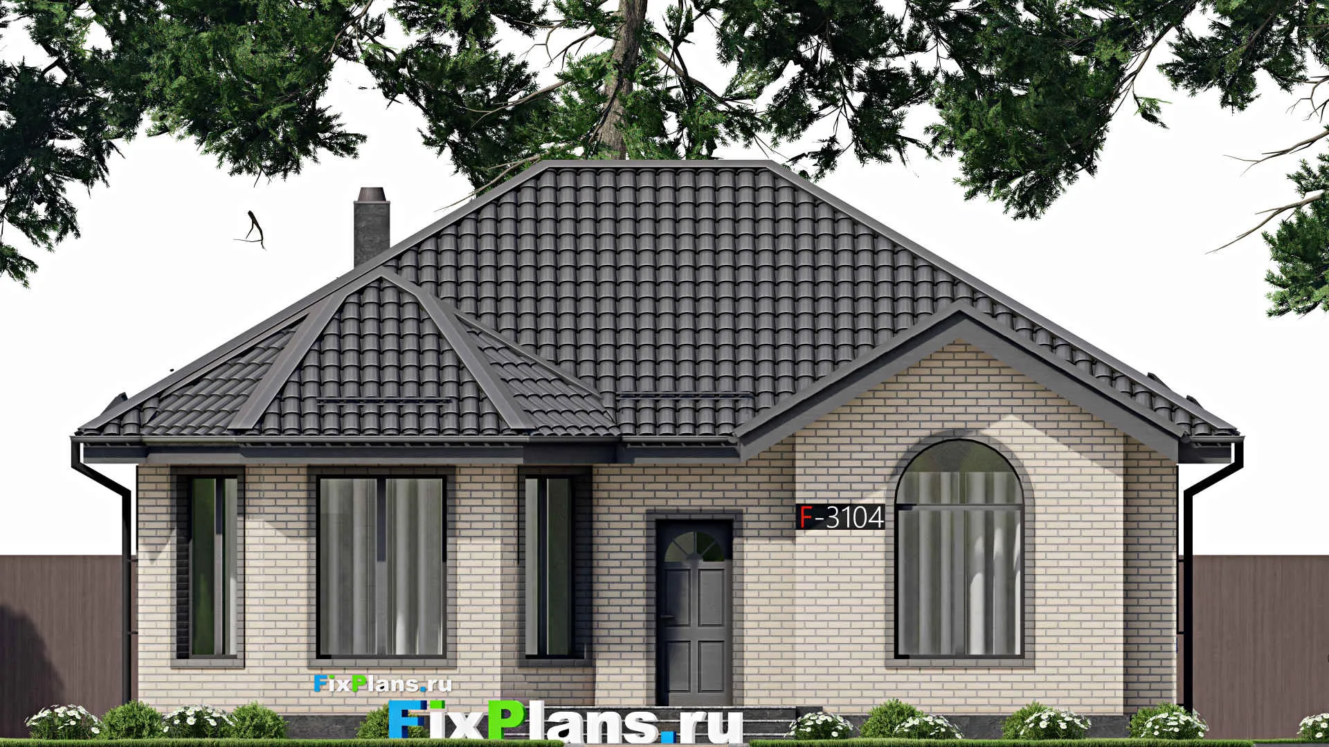 F-3104 - План одноэтажного дома 10 на 12, площадью 90 м² с 3 спальнями