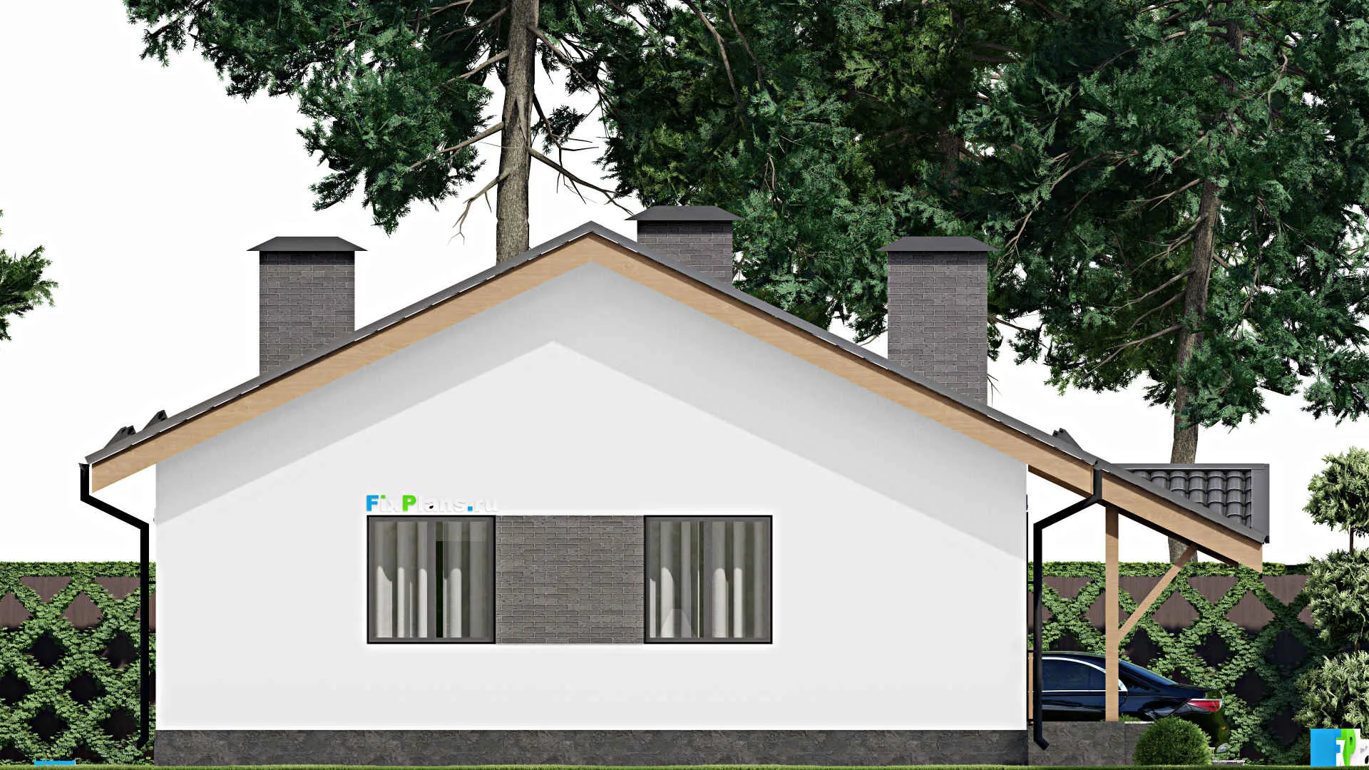 F-4733 - План одноэтажного дома 11 на 11, площадью 90 м² с 2 спальнями