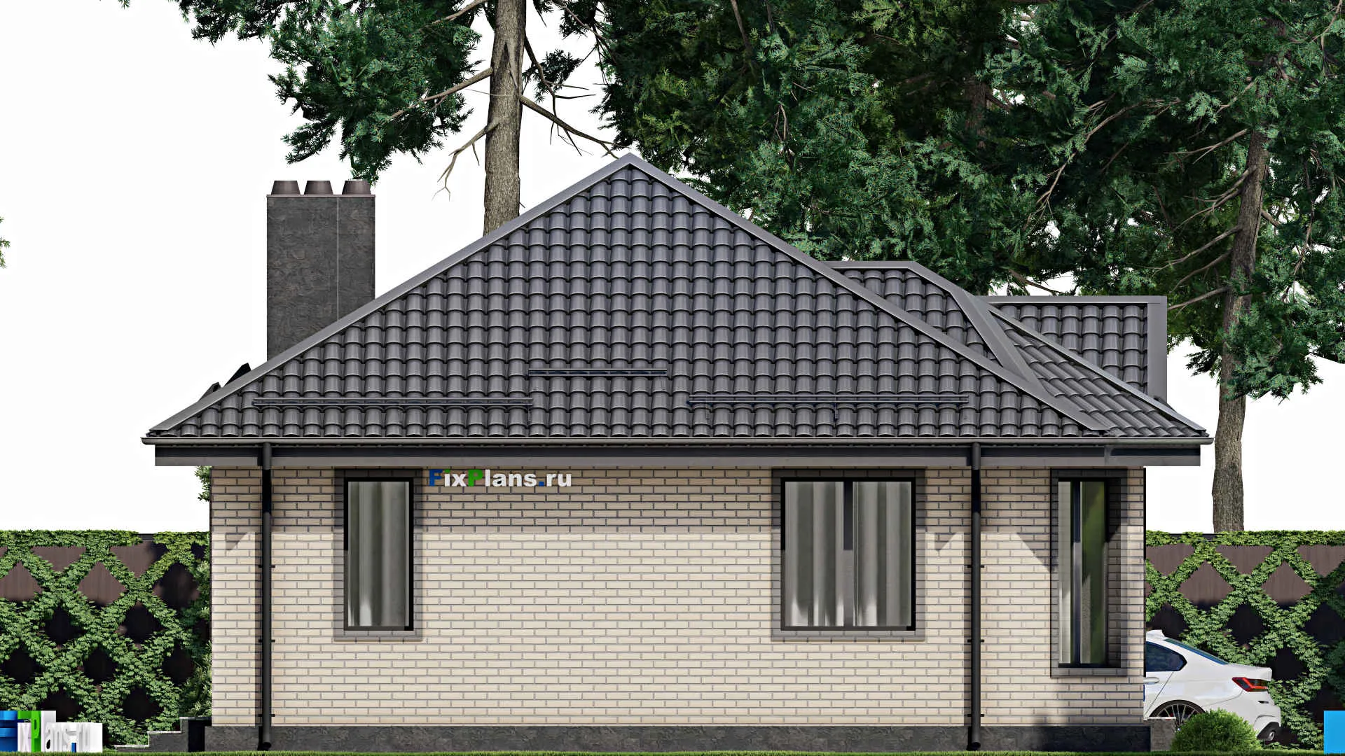 F-3104 - План одноэтажного дома 10 на 12, площадью 90 м² с 3 спальнями