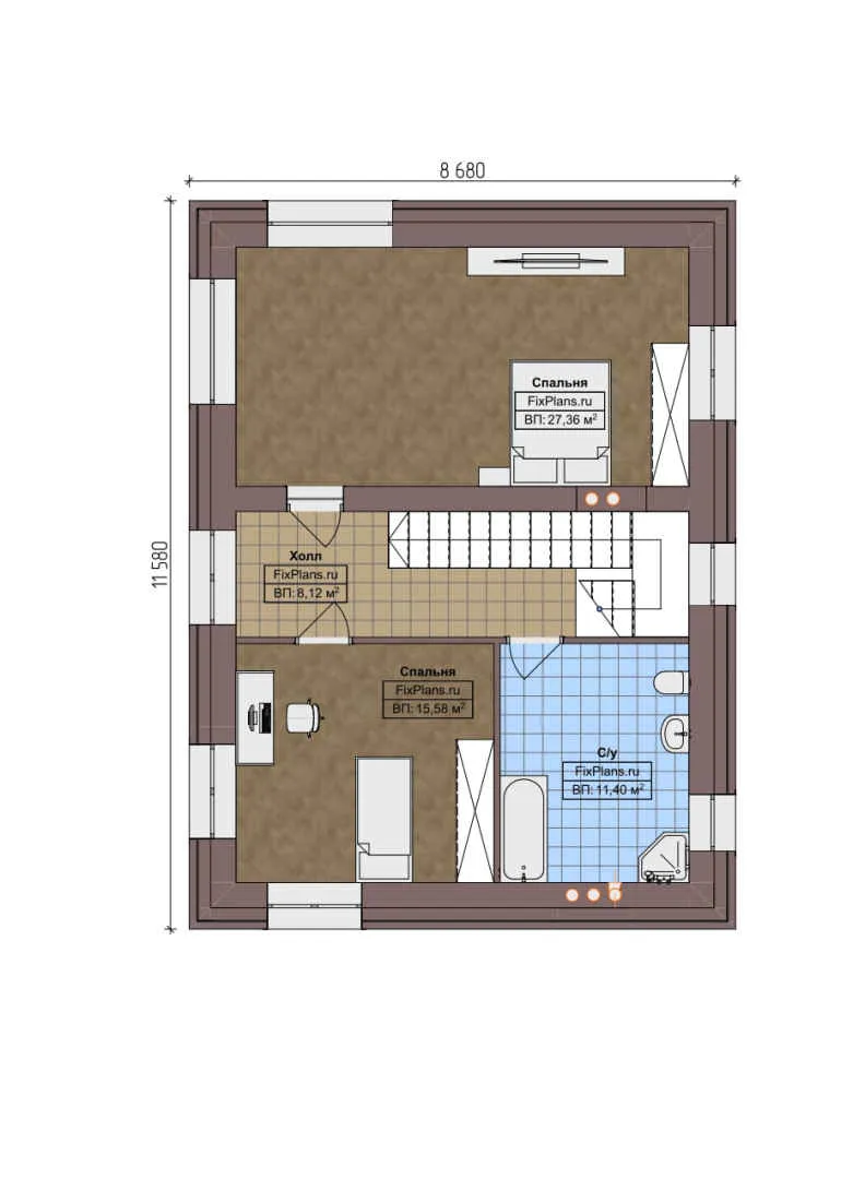 F-5363 - Планы дома с мансардой 9 на 12, площадью 130 м² с 2 спальнями