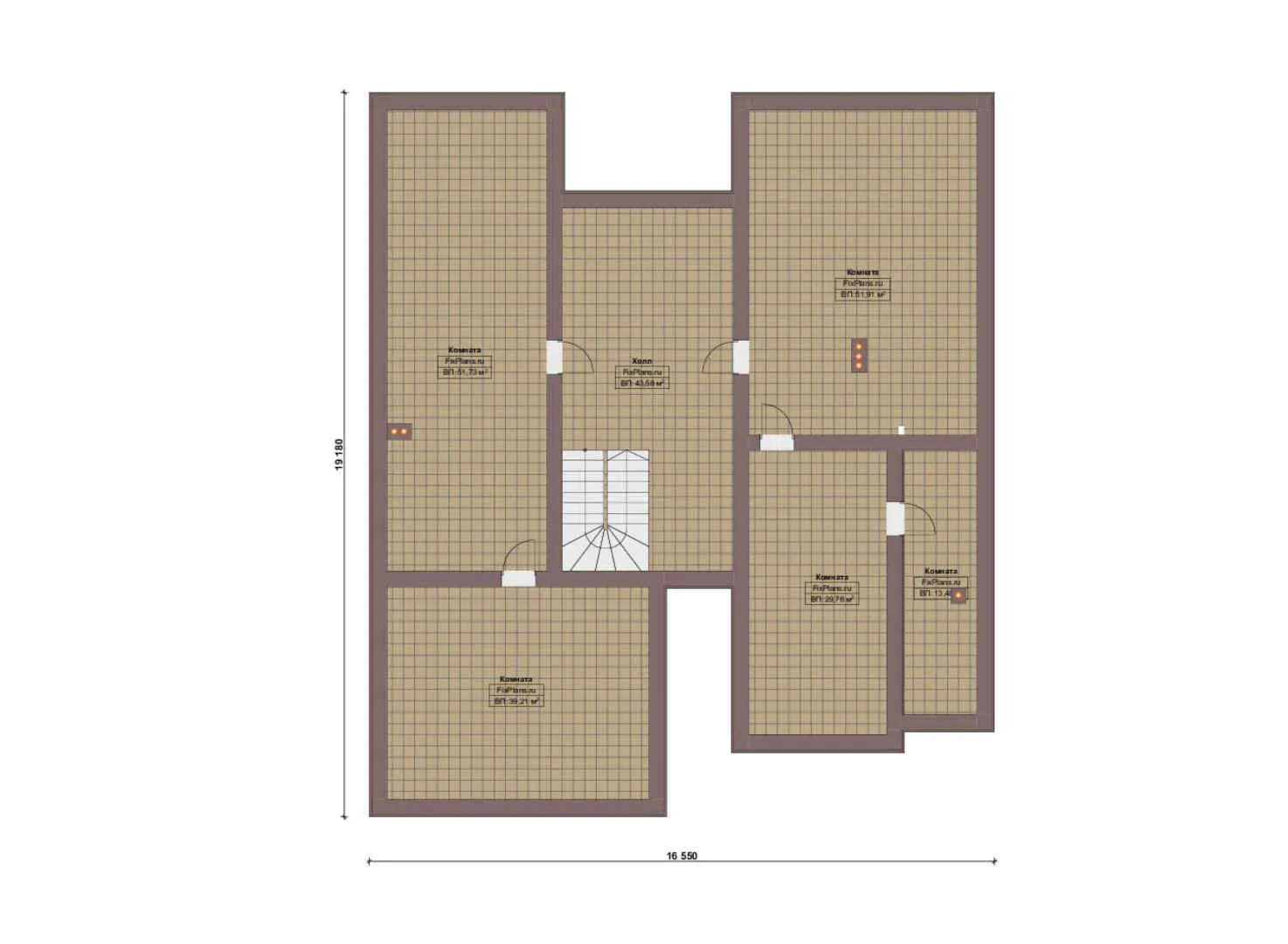 F-16253 - План одноэтажного дома 17 на 21, площадью 500 м² с террасой, гаражом на 2 машины и 3 спальнями