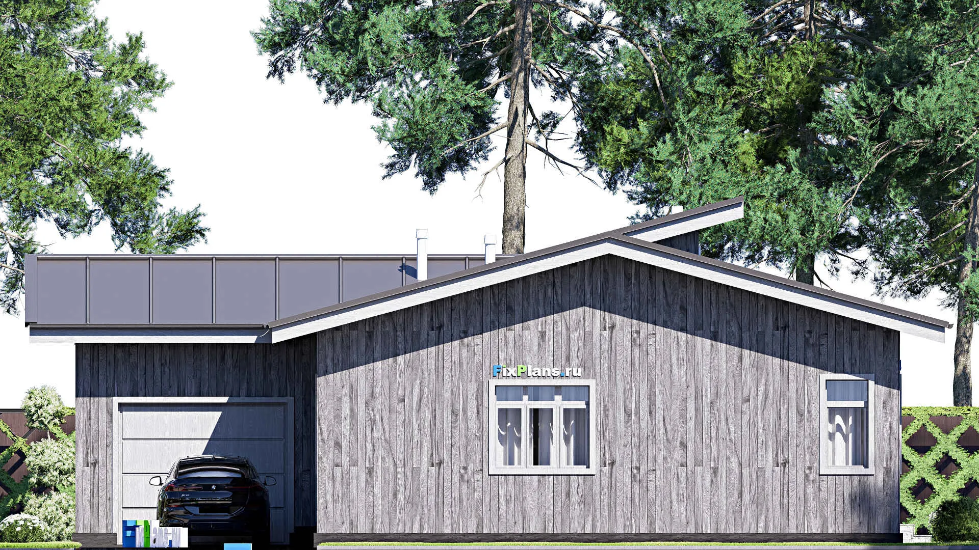 F-20393 - Проект одноэтажного дома 15 на 18, площадью 180 м² с террасой, гаражом на 1 машину и 3 спальнями