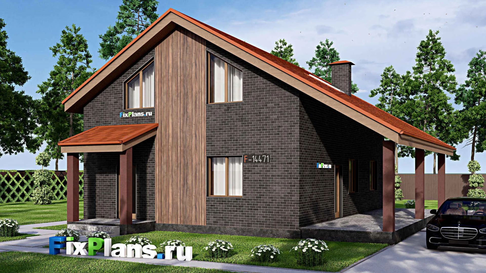 F-14471 - Проект одноэтажного дома 13 на 14, площадью 200 м² с террасой и 5 спальнями