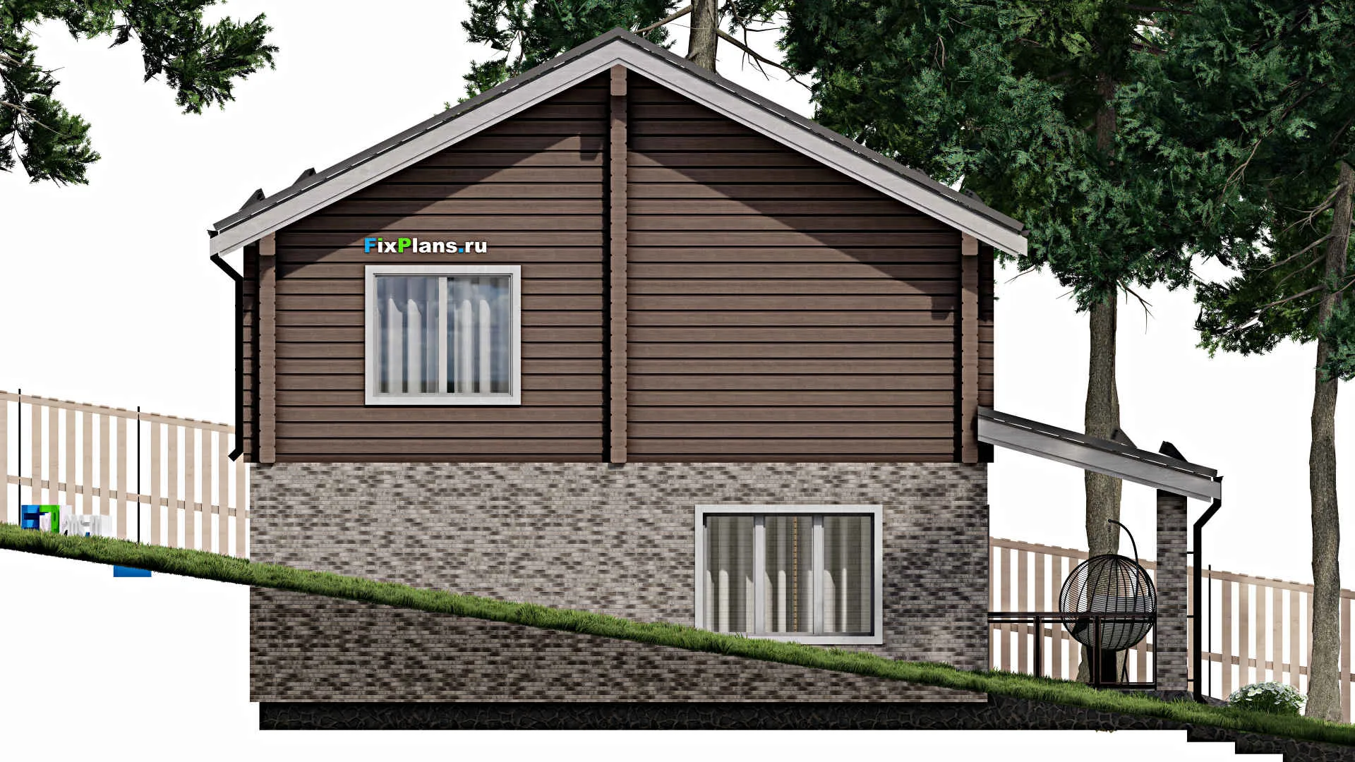 F-2087 - Планы двухэтажного дома 10 на 12, площадью 240 м² с террасой, баней, гаражом на 1 машину и 4 спальнями