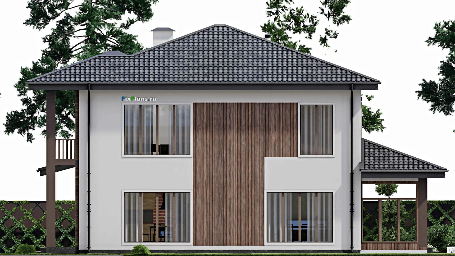 F-9584 - Проект двухэтажного дома 13 на 17, площадью 280 м² с террасой, балконом и 3 спальнями