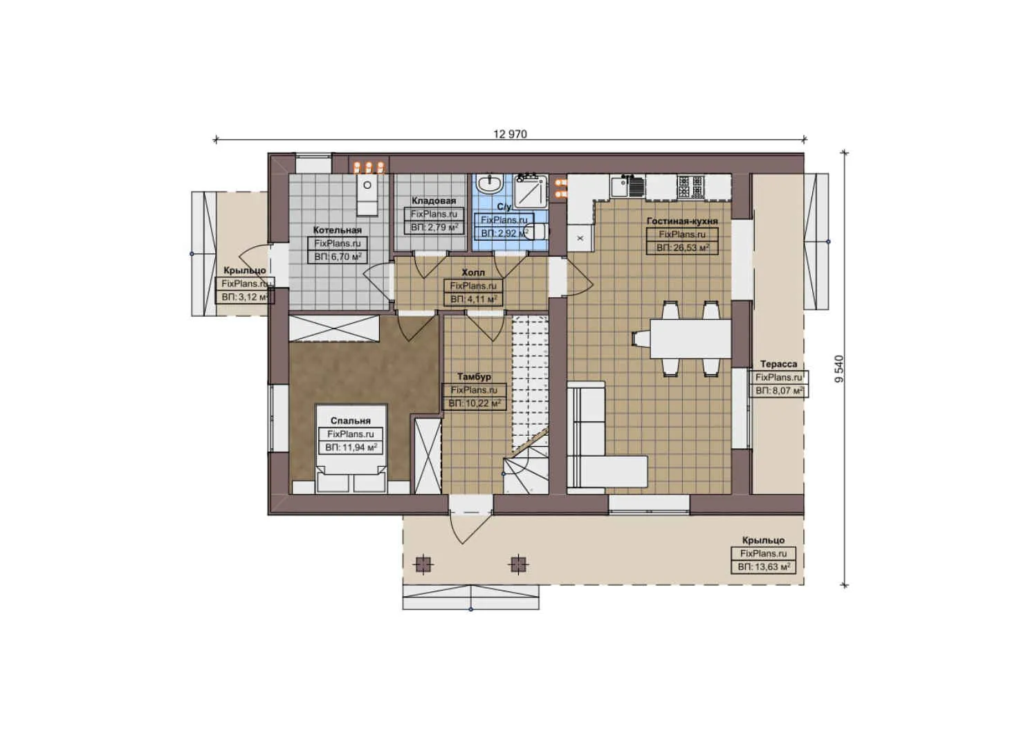 F-11321 - Планы дома с мансардой 10 на 13, площадью 130 м² с 3 спальнями