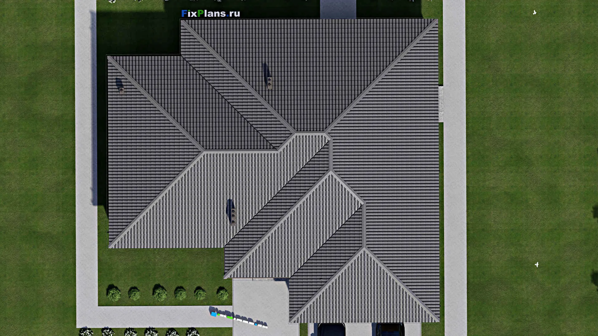 F-4553 - Проект одноэтажного дома 18 на 22, площадью 310 м² с террасой, гаражом на 2 машины и 3 спальнями