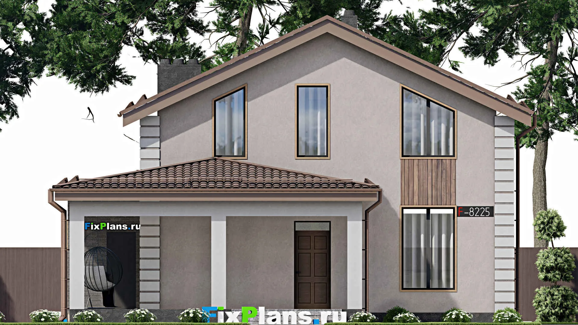 F-8225 - Проект дома с мансардой 9 на 13, площадью 160 м² с террасой и 3 спальнями