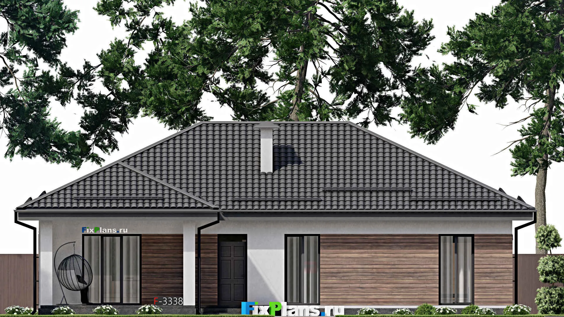 F-3383 - Проект одноэтажного дома 11 на 16, площадью 160 м² с террасой и 3 спальнями