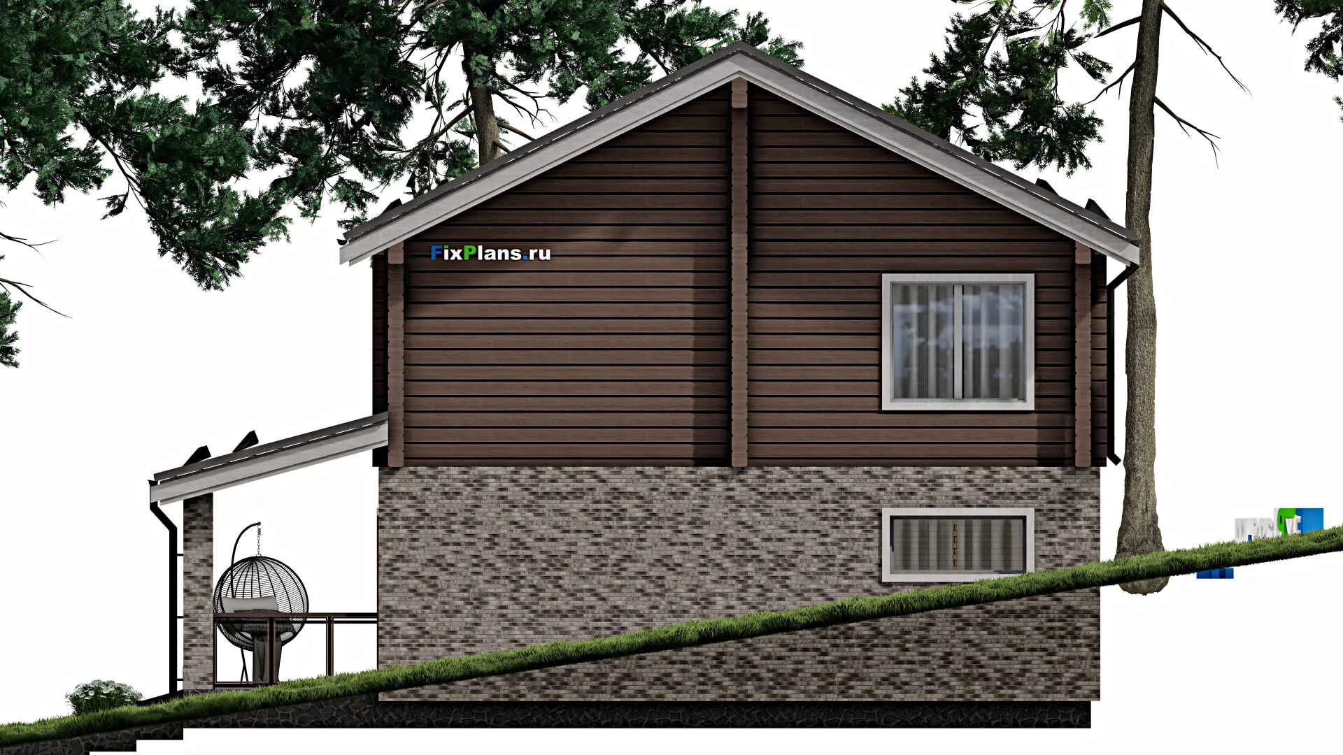 F-2087 - Планы двухэтажного дома 10 на 12, площадью 240 м² с террасой, баней, гаражом на 1 машину и 4 спальнями