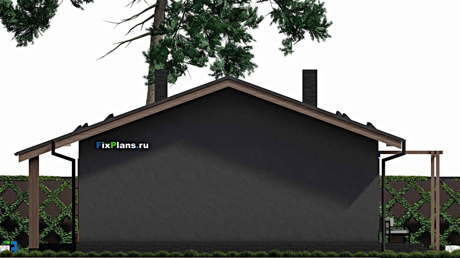 F-0521 - Проект одноэтажного дома 11 на 14, площадью 110 м² с террасой и 3 спальнями