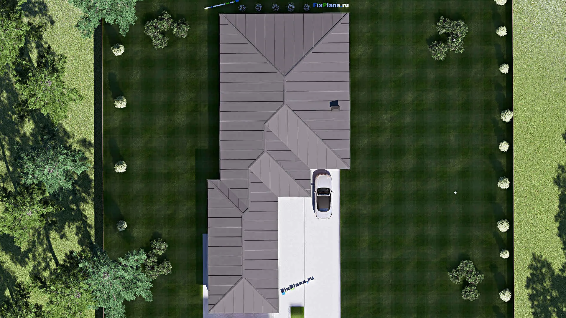 F-18746 - Проект одноэтажного дома 15 на 33, площадью 280 м² с террасой и 4 спальнями
